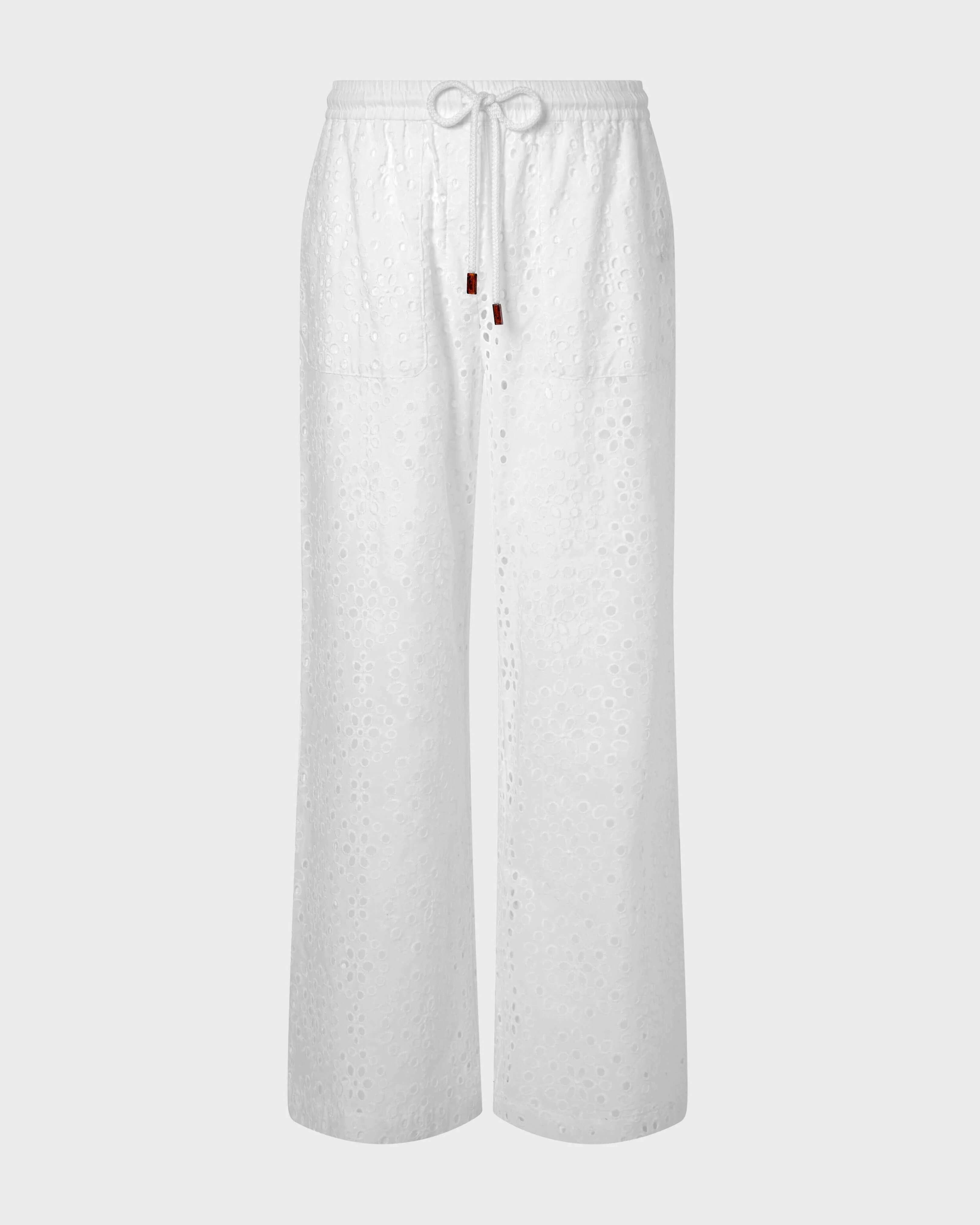 WOMEN FLORAL BRODERIE ANGLAISE FLUID COTTON PANTS - 1