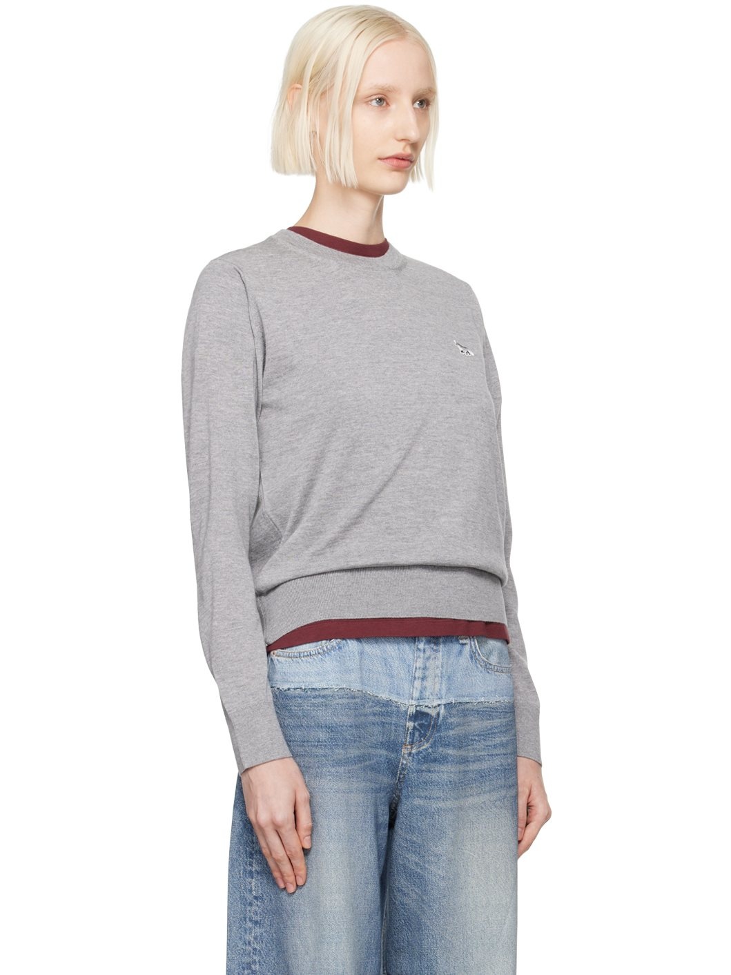 Gray Baby Fox Patch Regular Sweater - 2