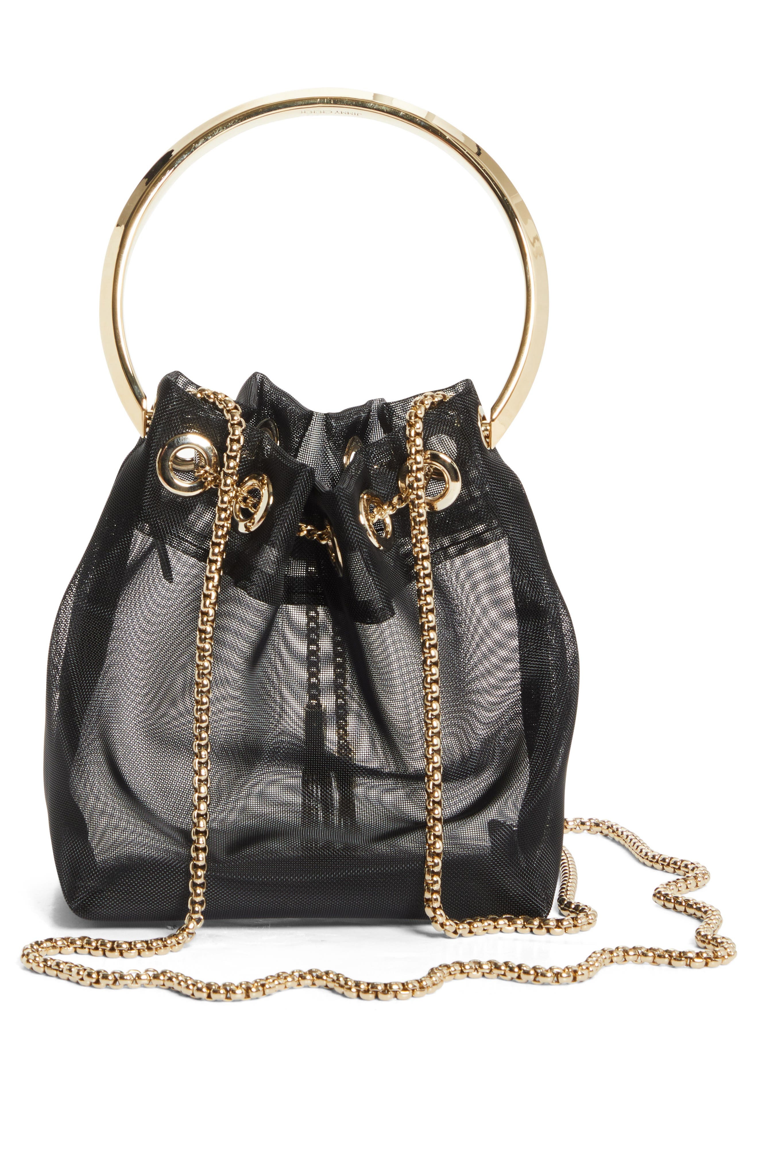 Jimmy Choo Bon Bon Drawstring Mesh Pouch in Black/Light Gold at Nordstrom - 4