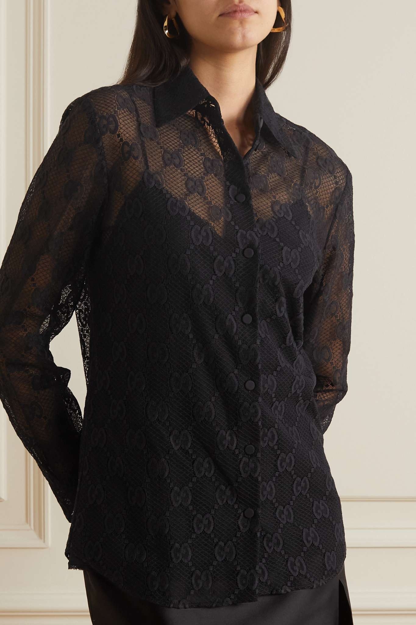 Lace and silk-satin shirt - 3