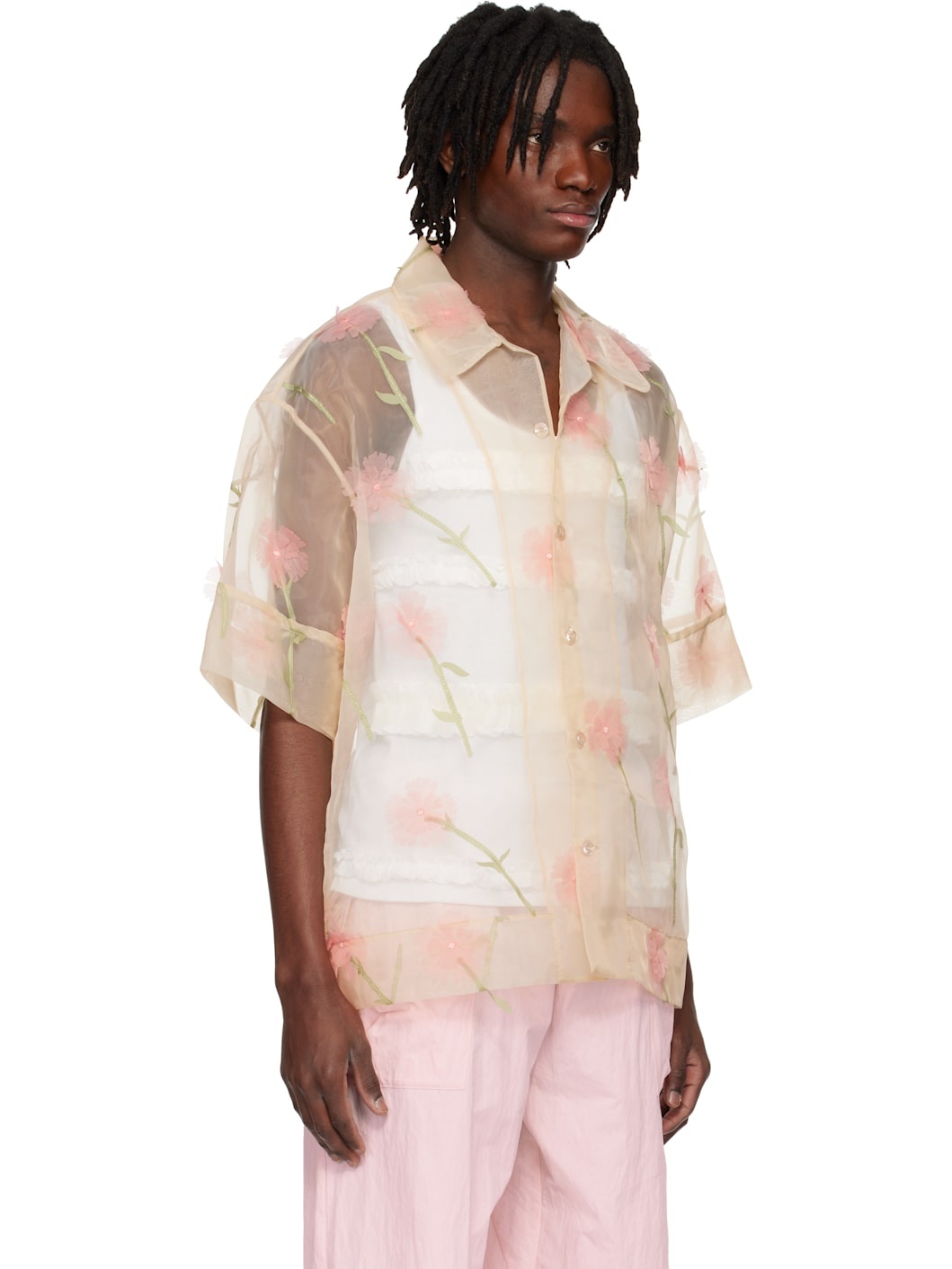 Beige Carnation Organza Boxy Shirt - 2