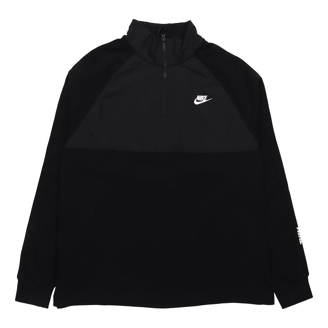 Nike Sportswear Hybrid Fleece Lined Large Logo Zipper Cardigan Splicing Pullover Black CJ4419-010 - 1