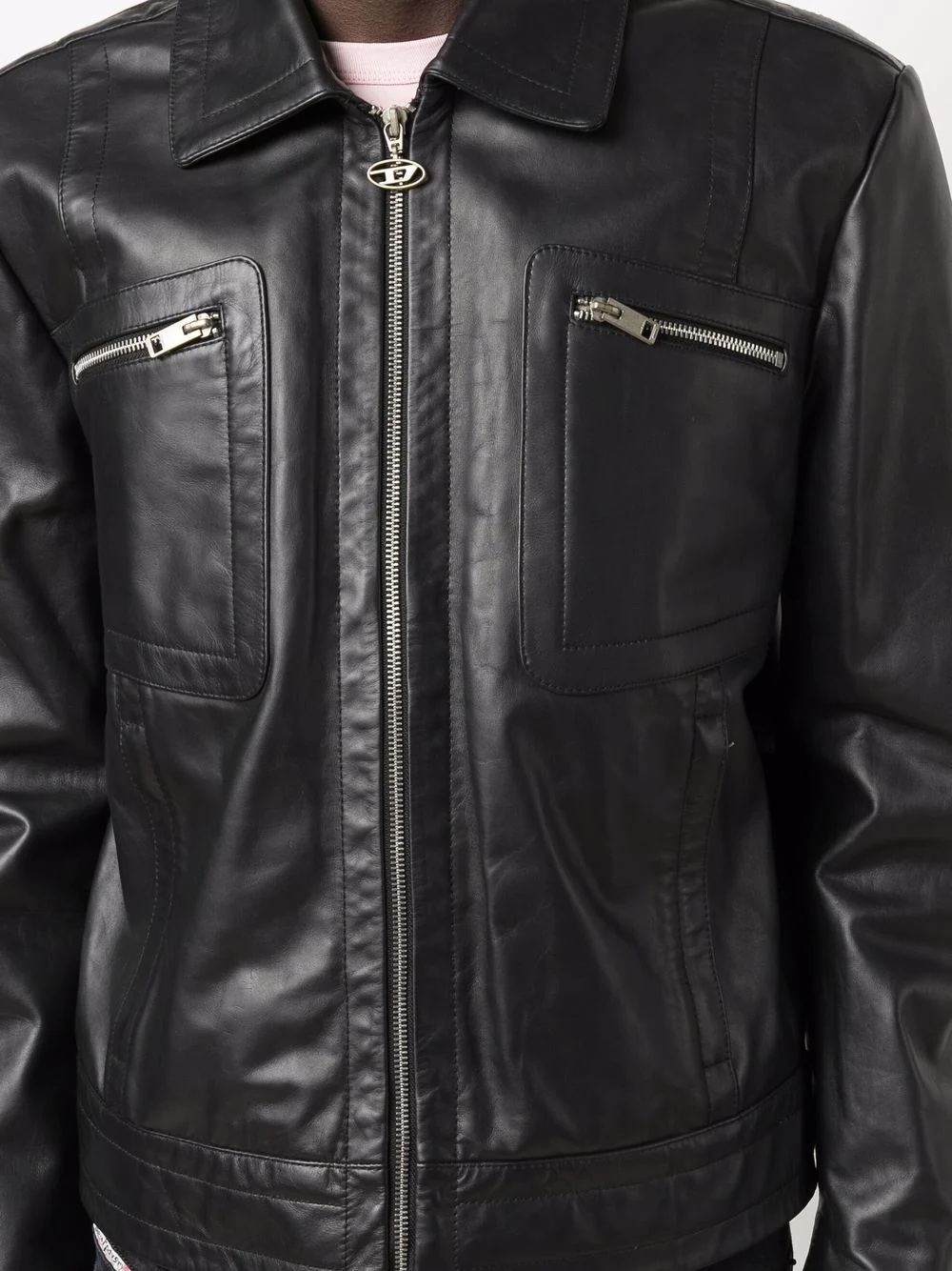 multi-pocket zip-up leather jacket - 5