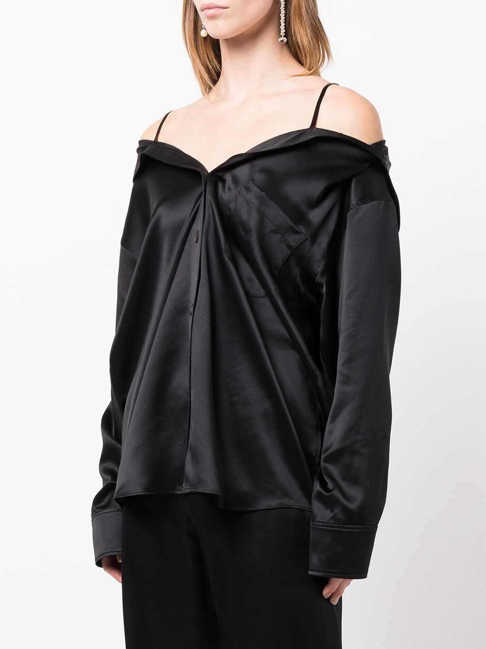 off-shoulder satin shirt - 3