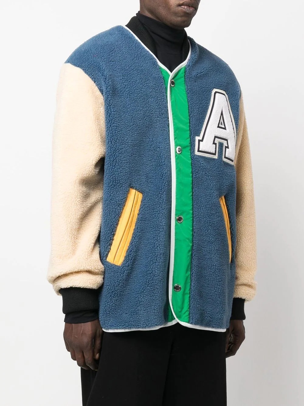 logo-patch fleece liner varsity jacket - 3