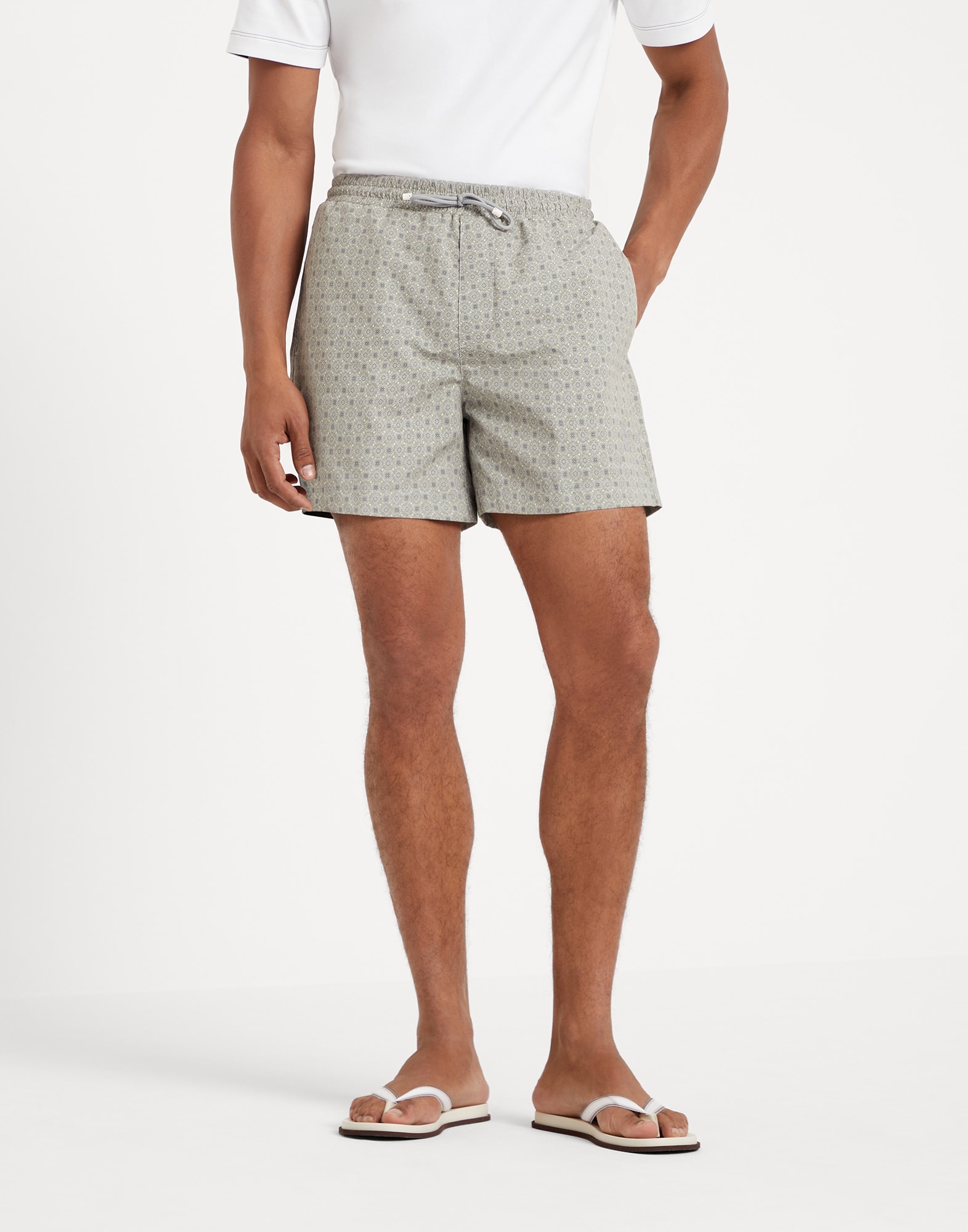 Geometric print microfiber swim shorts - 1