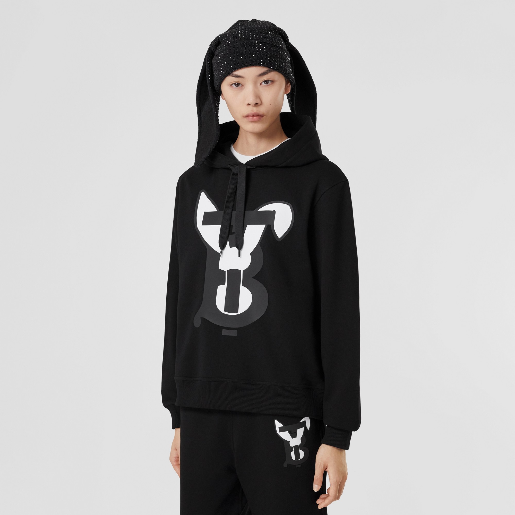 Rabbit Print Cotton Hoodie - 4