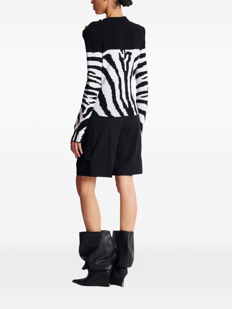 zebra-pattern padded-shoulder sweater 4