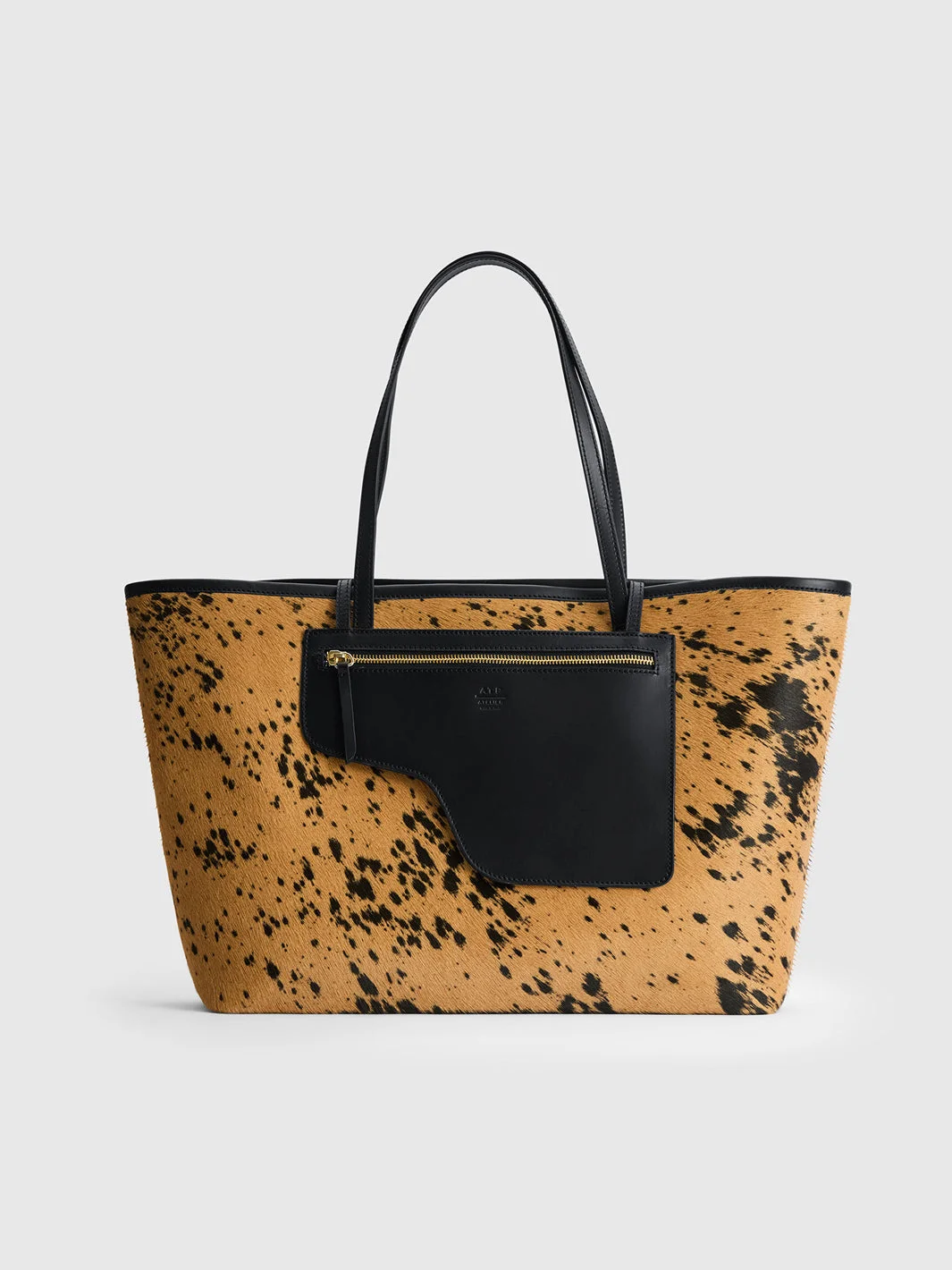 Eraclea Cannella/Black Printed Mini Cow/Leather Large tote bag - 1