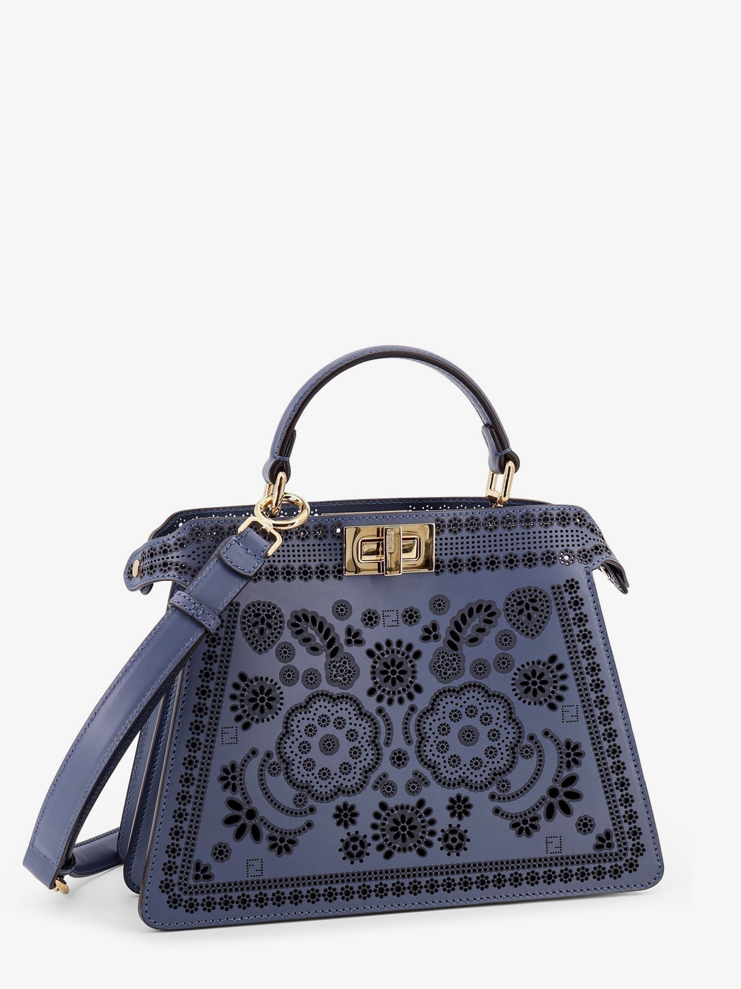 Fendi Women Peekaboo Iseeu Small Leather Shoulder Bag With Laser-Cut Coral Bandana Motif - 4