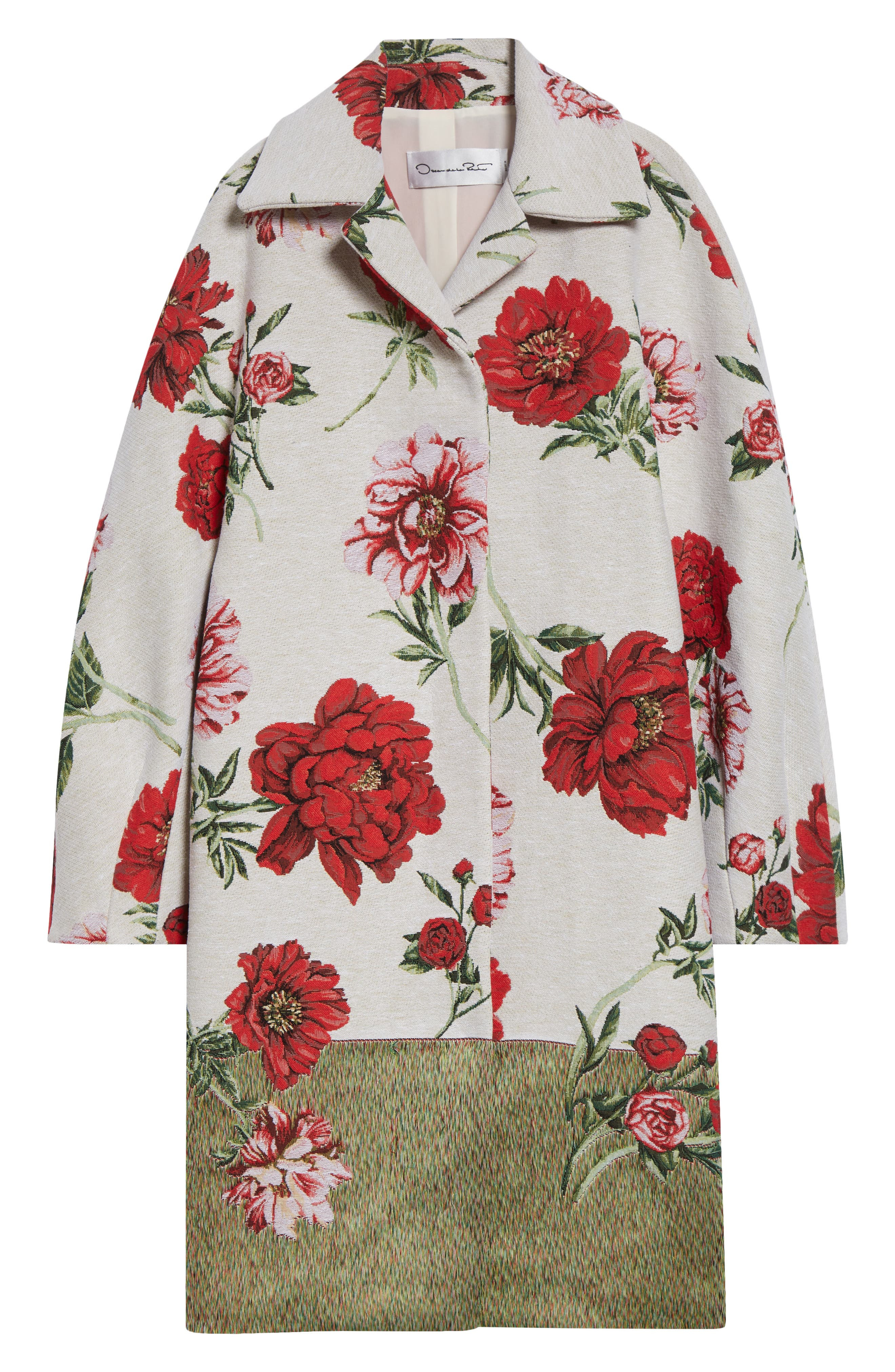 Oscar de la Renta Peony Jacquard Coat in Grey Multi at Nordstrom - 6
