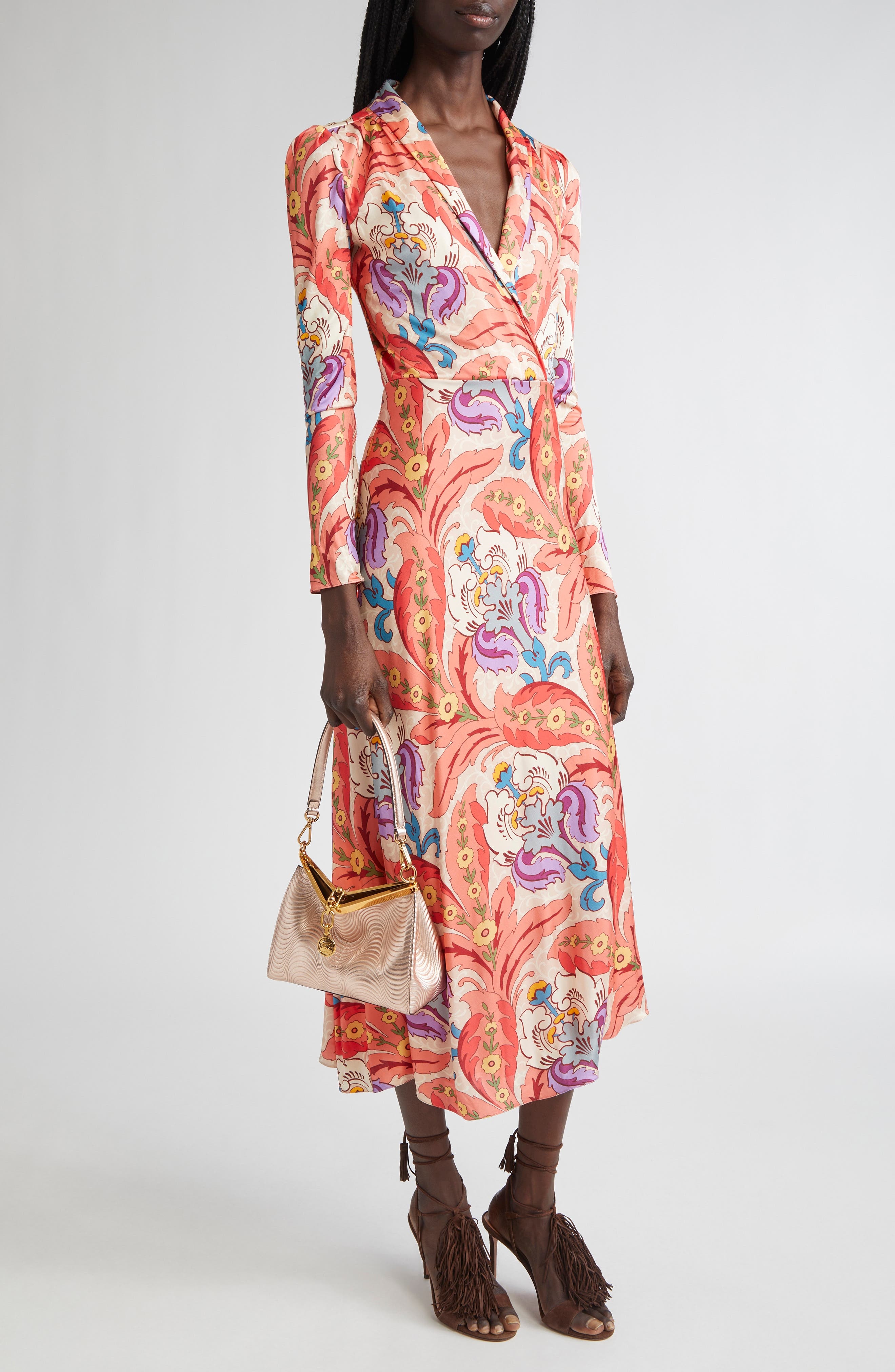 Etro Paisley Print Long Sleeve Jersey Midi Dress in Stampa F.do Rosa at Nordstrom - 2
