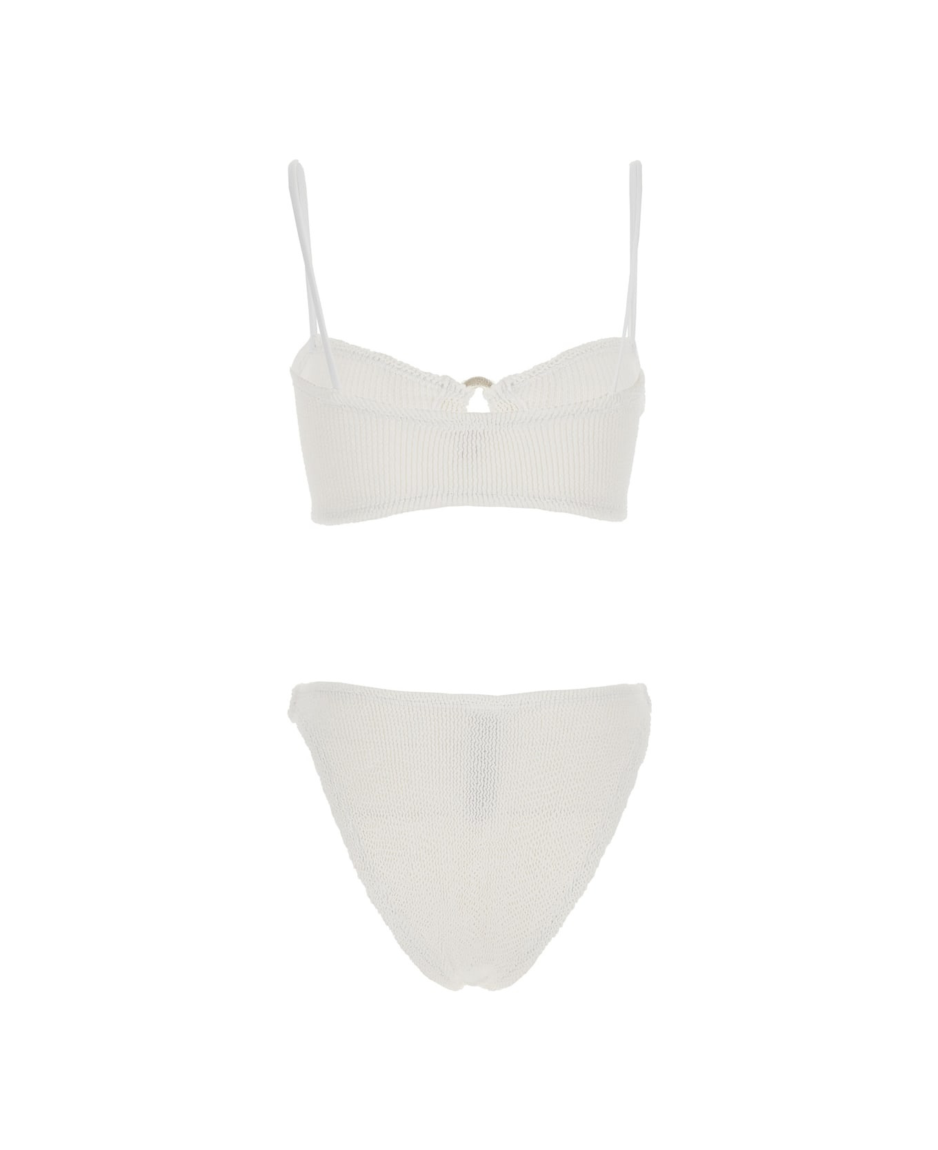 'misty' White Bikini With Fixed Spaghetti Straps And Cut-out With Ring In Tech Fabric Stretch Woman - 2