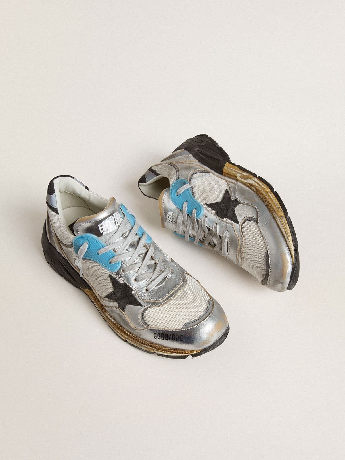 Men's Dad-Star in mesh and silver foiled leather with black leather star - 2