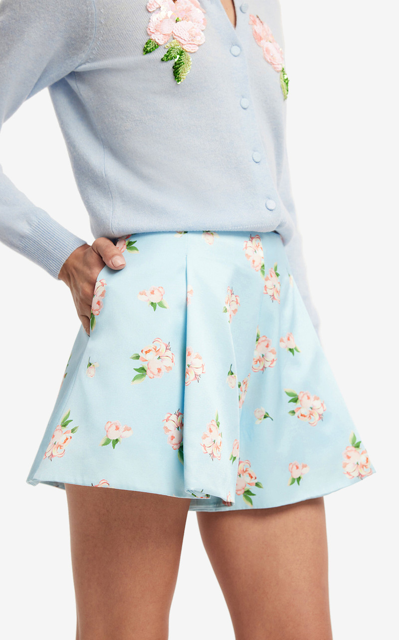 Abby Floral-Print High-Waisted Cotton-Silk Shorts light blue 6
