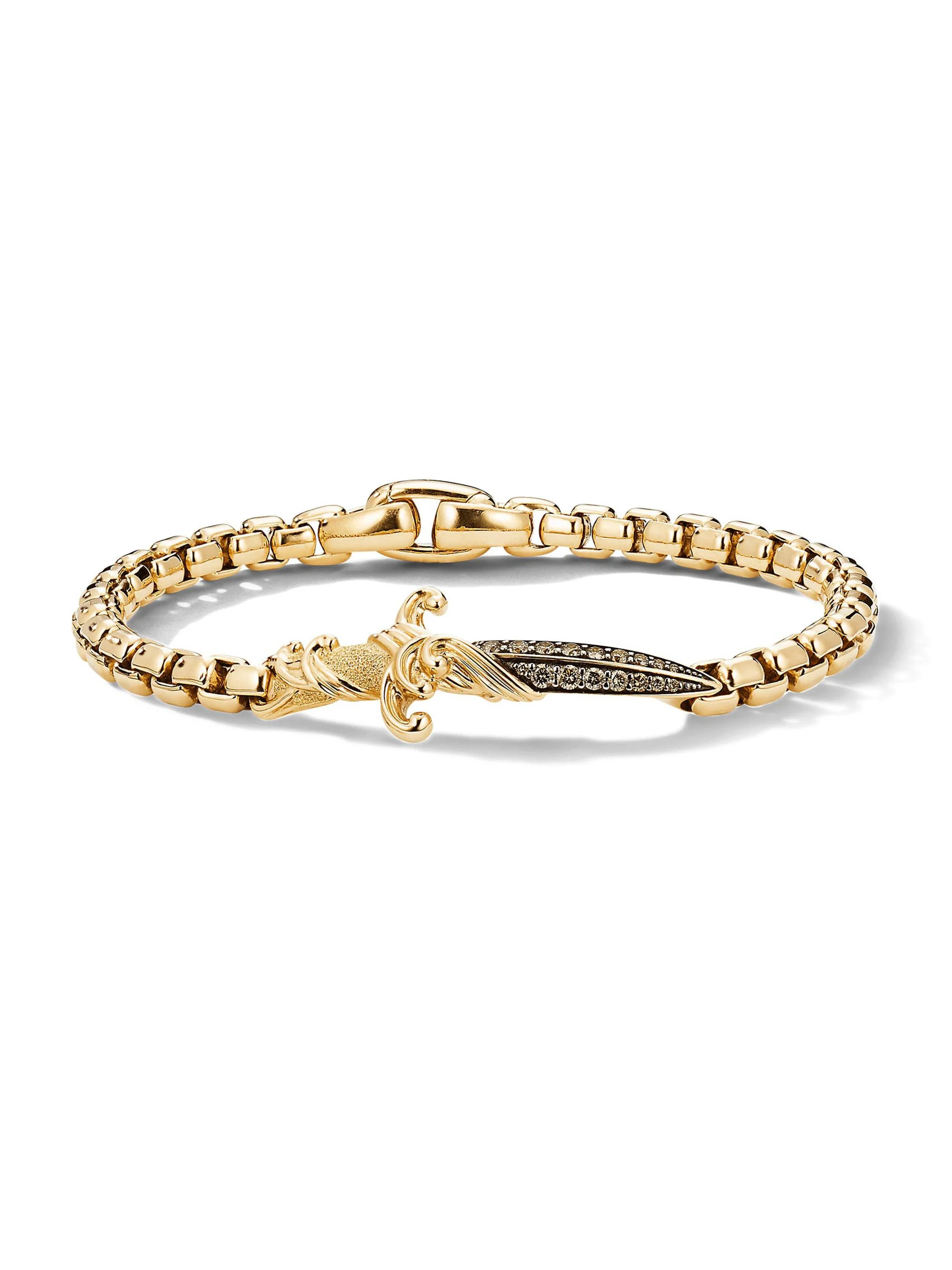 Men's Waves Dagger Bracelet in 18K Yellow Gold - Cognac Diamond - 1