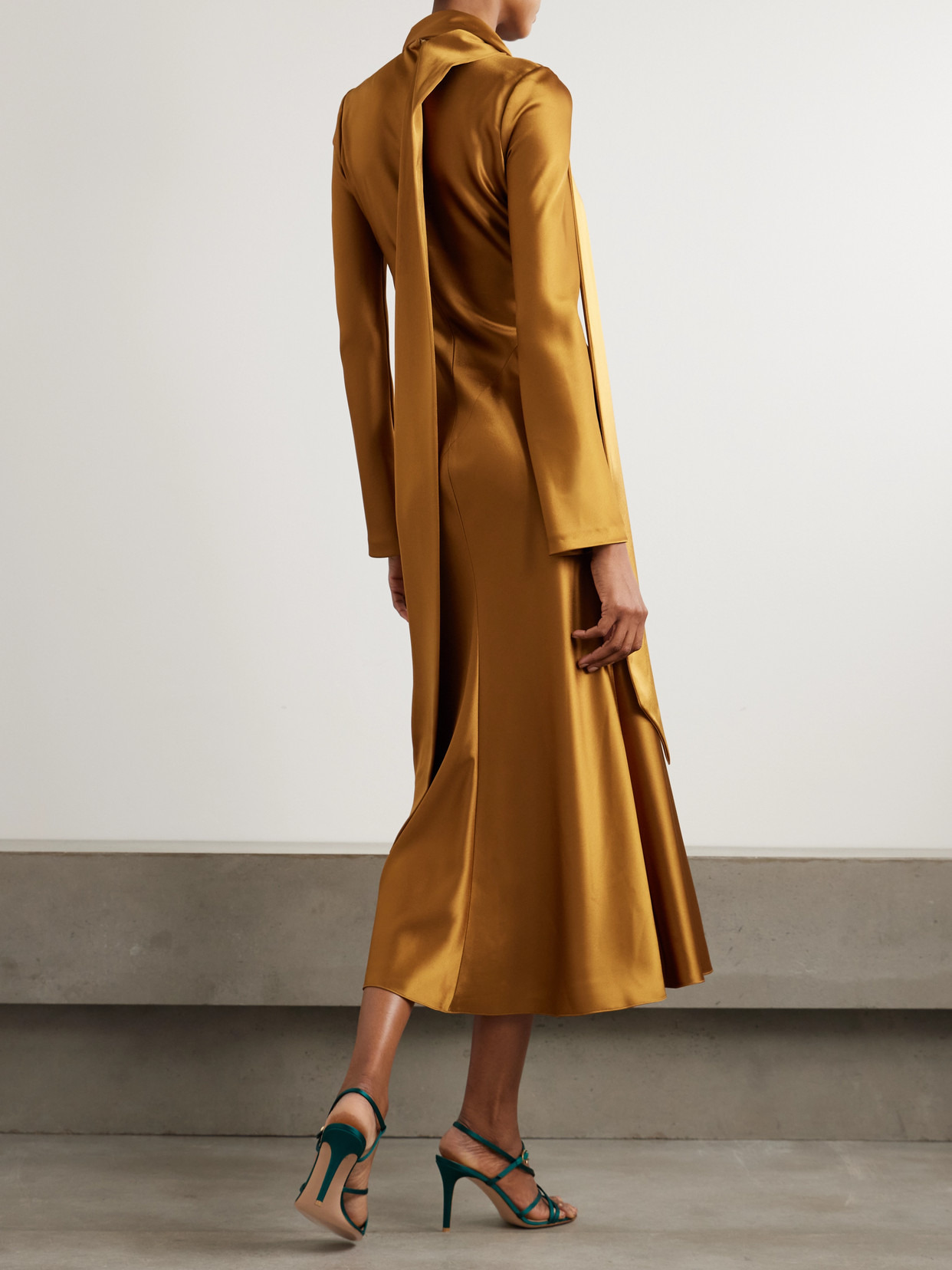 Audrey Tie-detailed Satin Midi Dress - 3