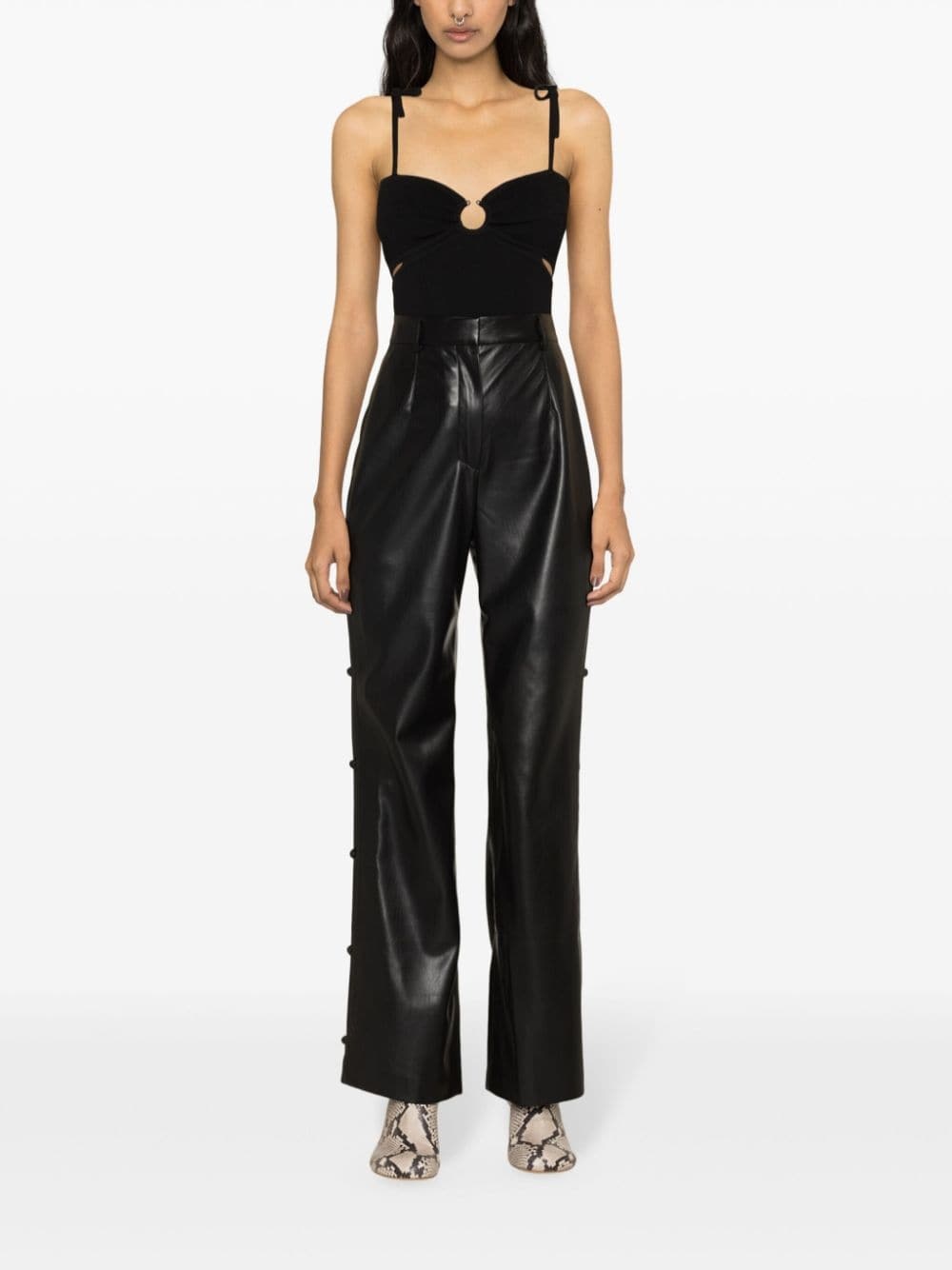 tied-straps fine-ribbed top - 2