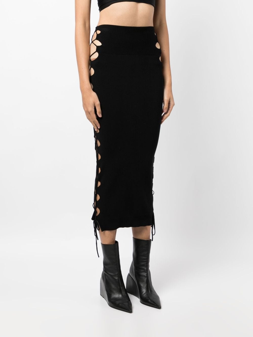 lace-up detailed knitted skirt - 3