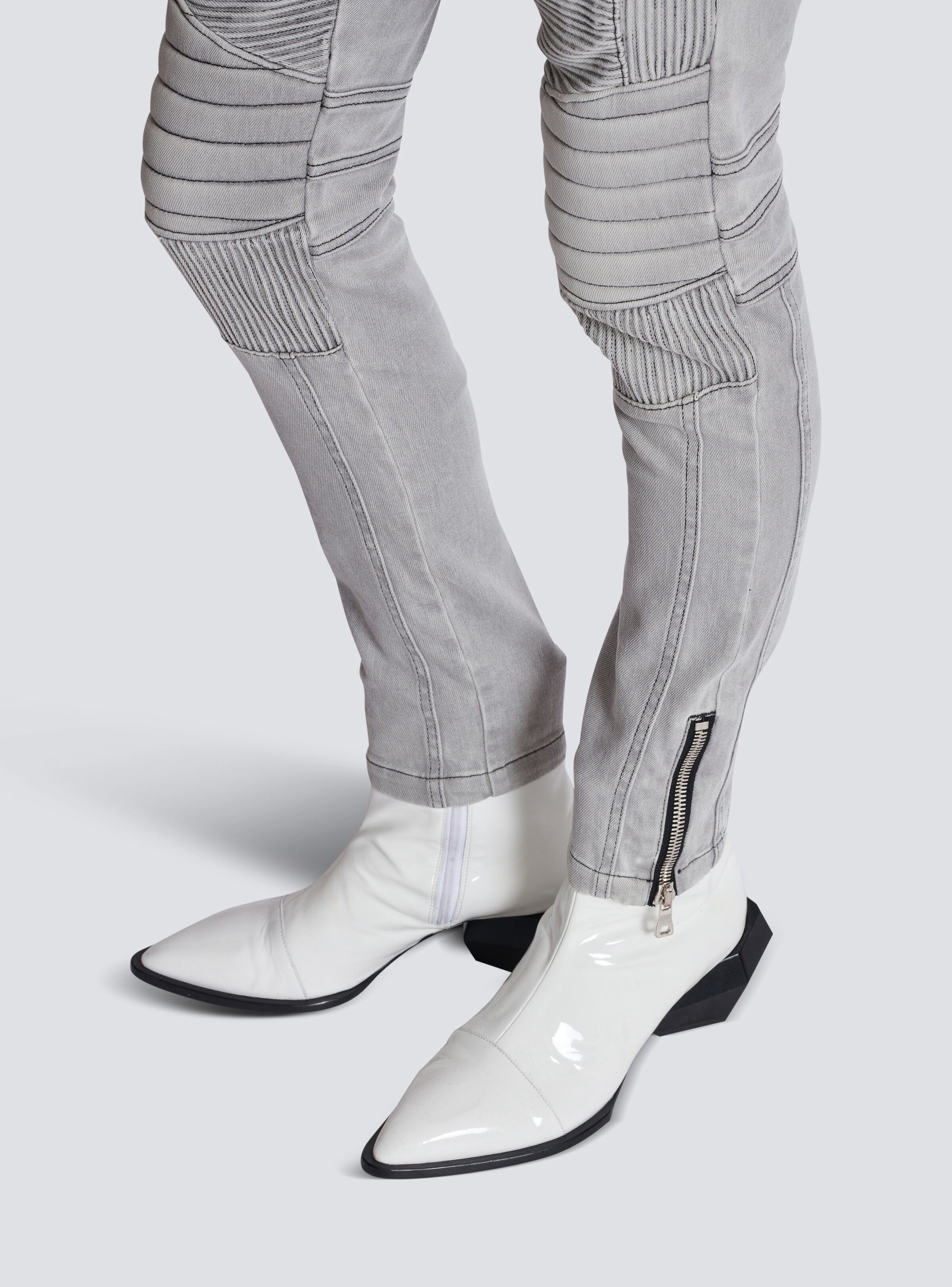 Biker jeans in Grey quilted denim - 7