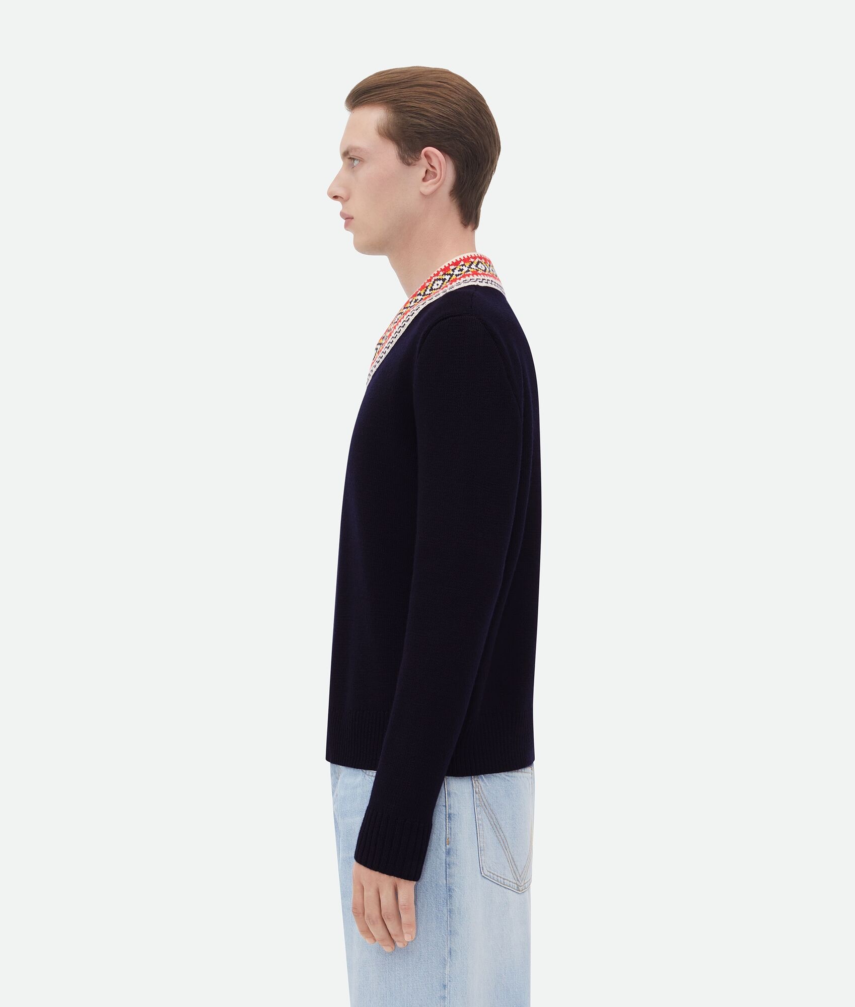 Wool Sweater With Jacquard Collar - 2