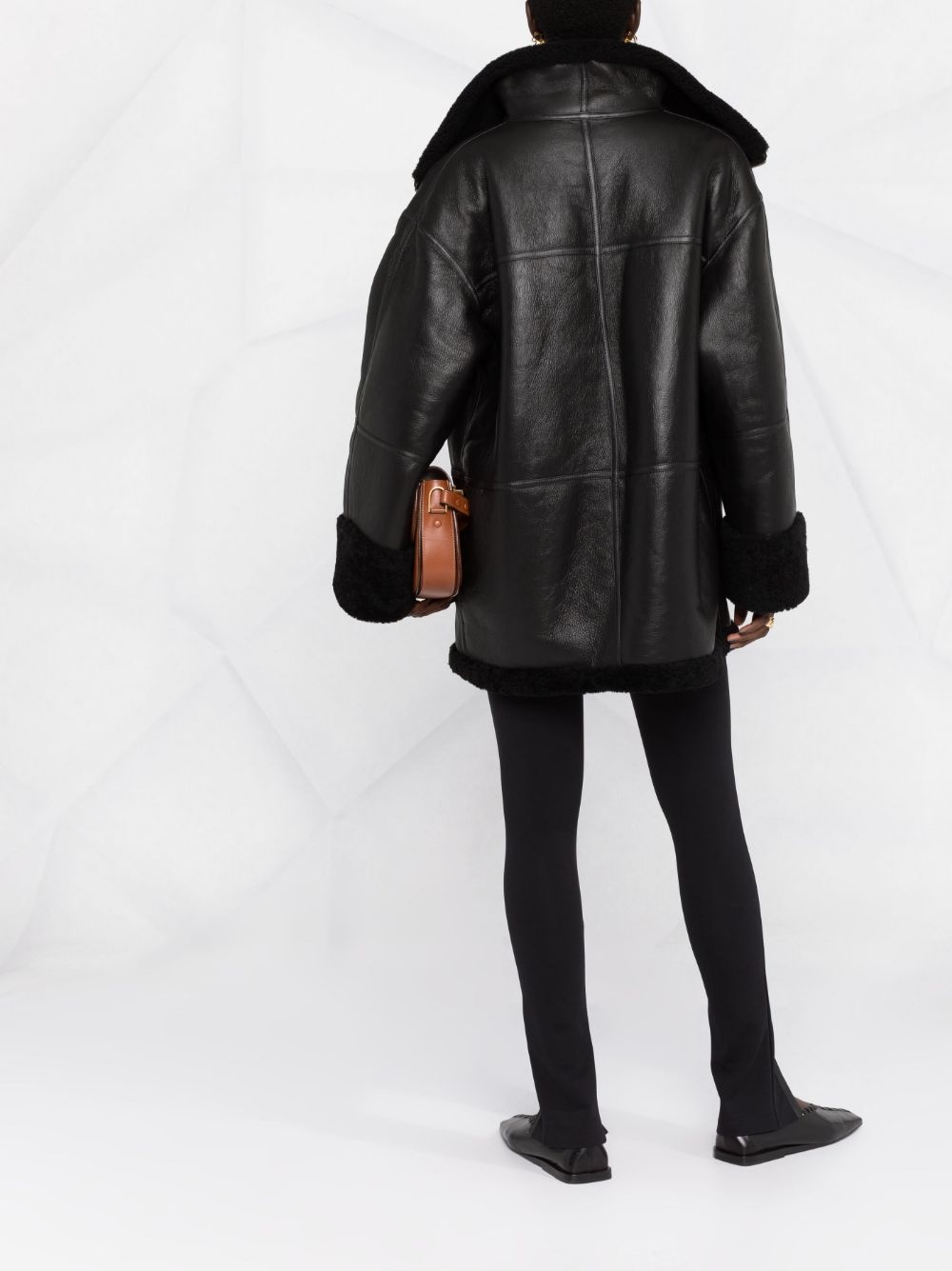 oversized shearling-trim jacket - 4