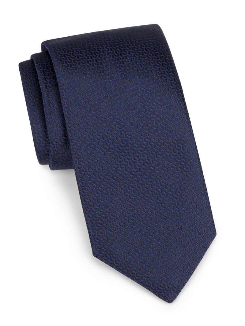 Men's Neat Geometric Silk Tie - Navy 1