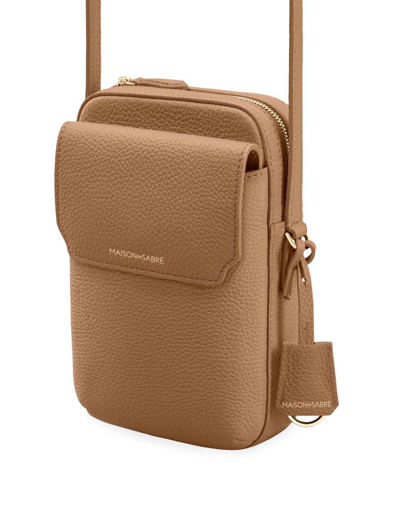 Leather Zip Phone Pouch - Sandstone Brown 6