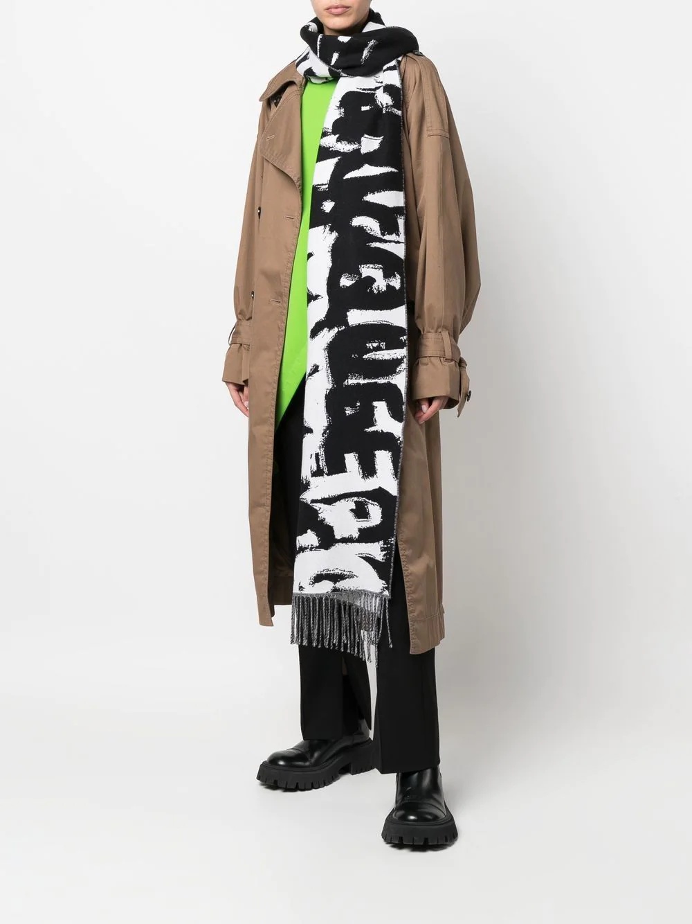 graffiti logo-print wool scarf - 2