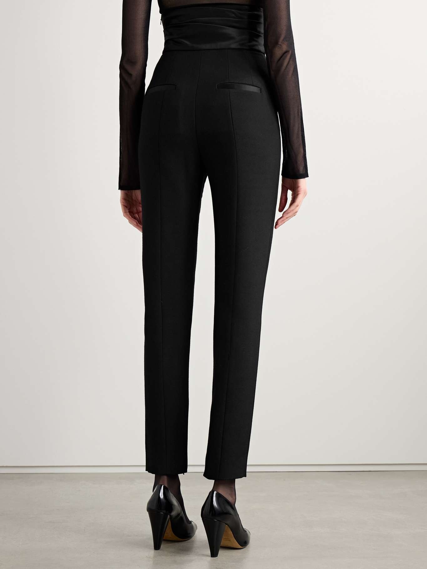 Lenro pleated satin-trimmed grain de poudre straight-leg pants - 4