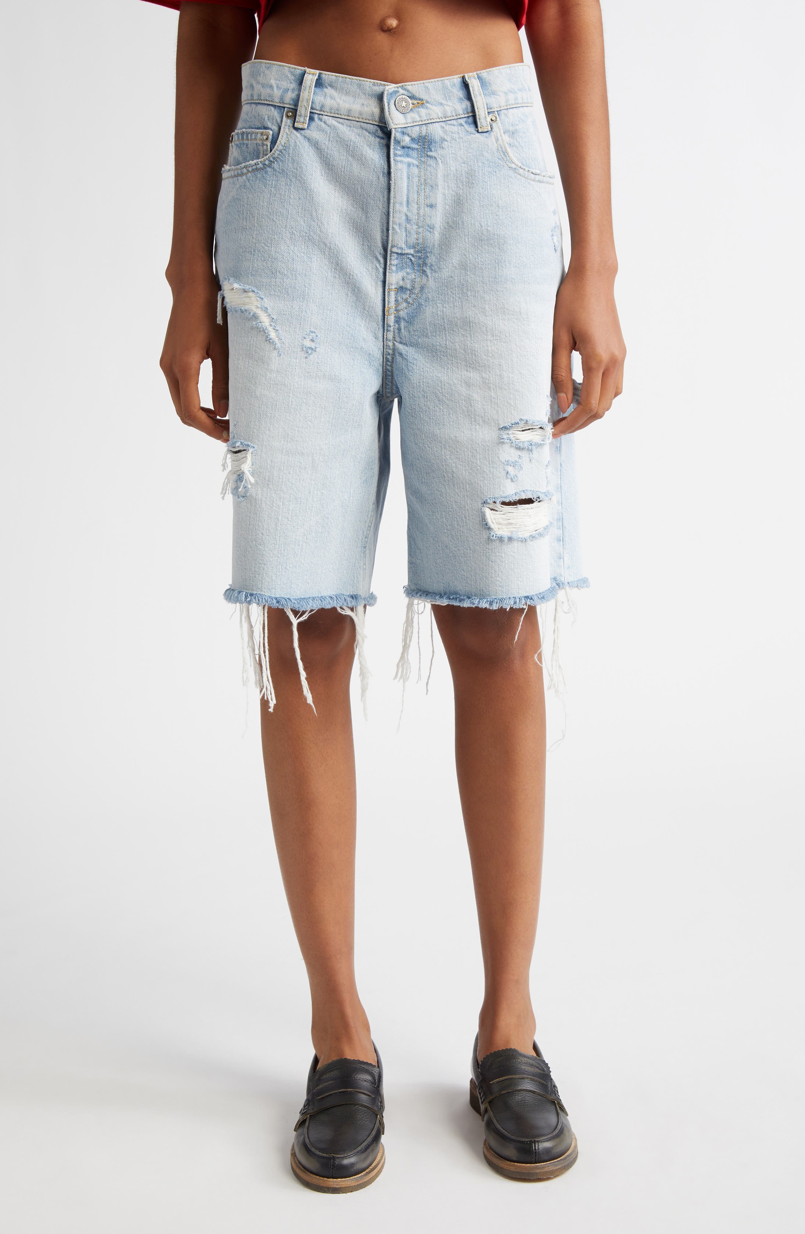 Golden Goose Marsha Destroyed Cutoff Denim Bermuda Shorts in Cloud Blue at Nordstrom - 1