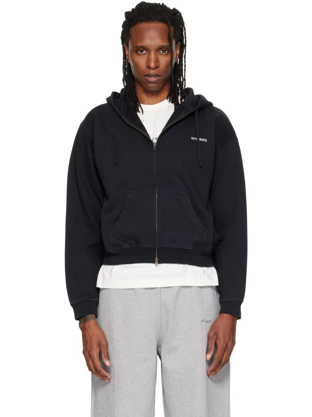 Black Classic Logo Fitted Zip Up Hoodie - 1