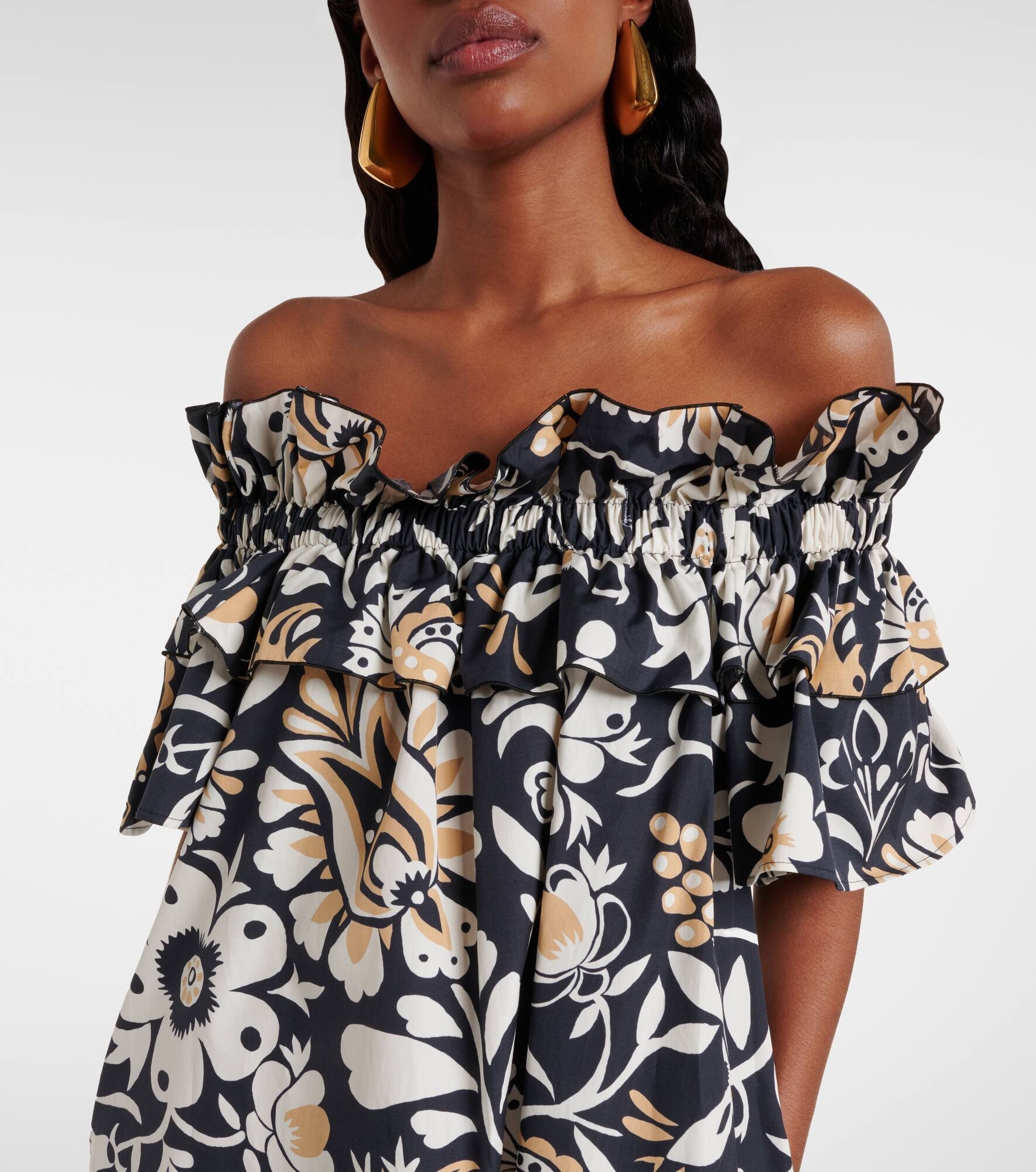 Breakfast ruffled cotton poplin midi dress - 4