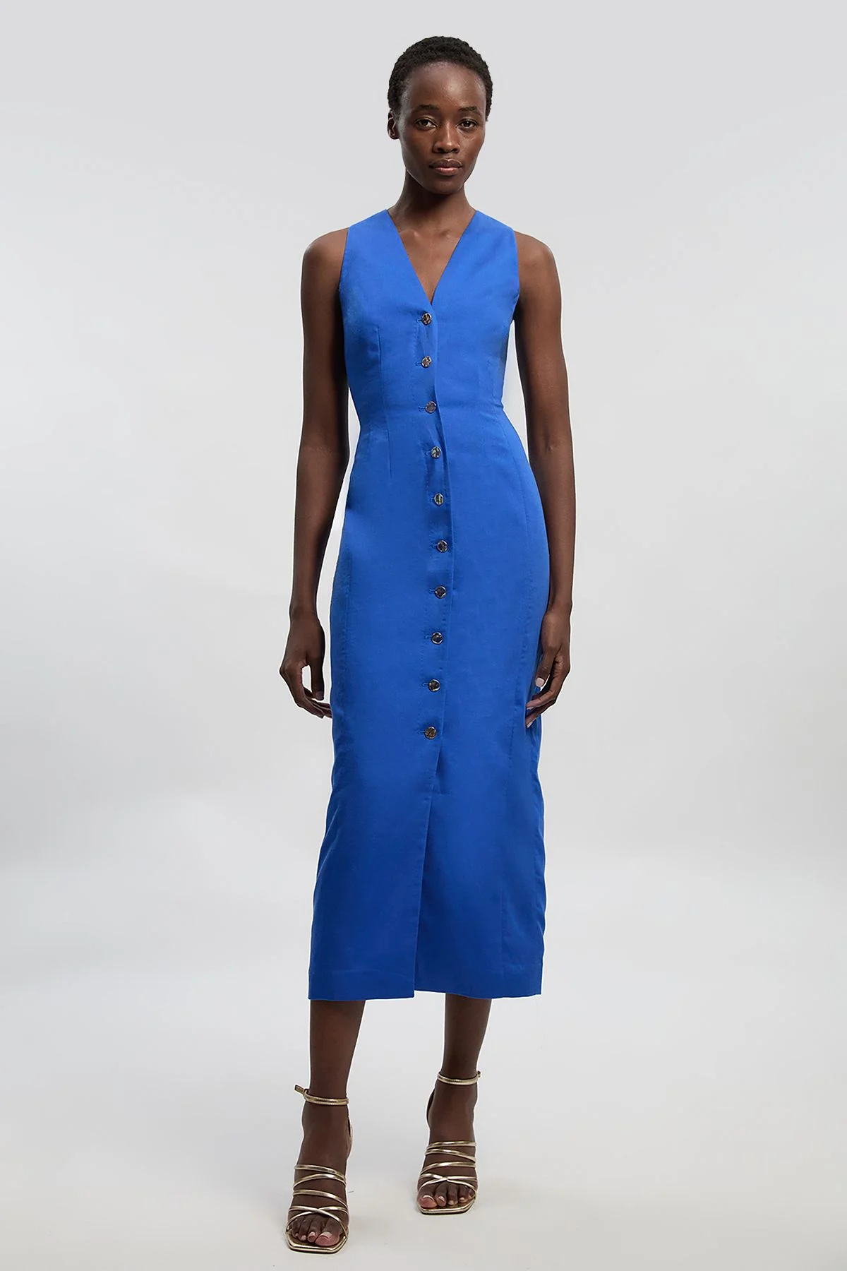 Tailored Linen Corset Back Detail Maxi Dress - 1