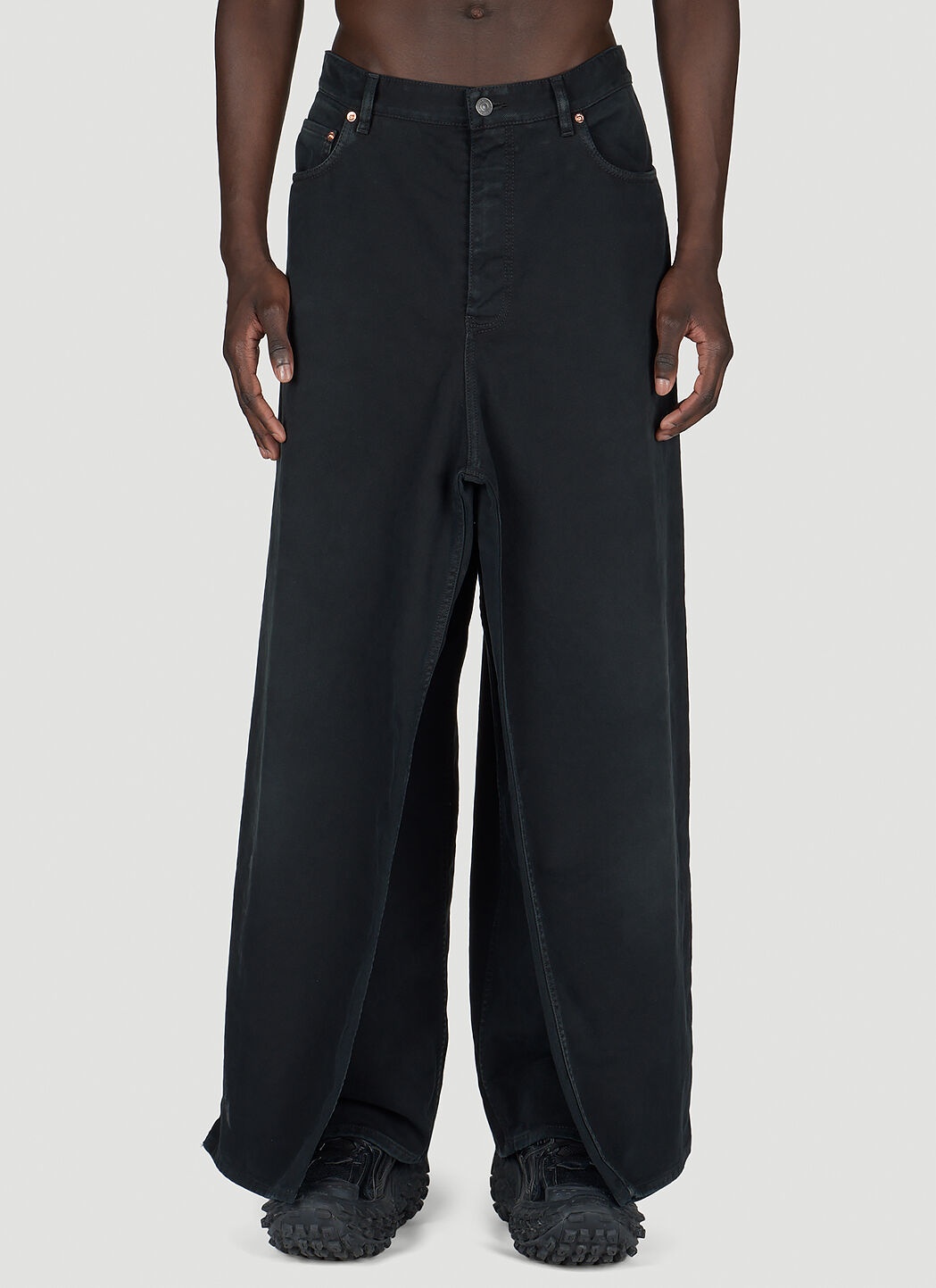 Double-Front Draped Denim Jeans - 1