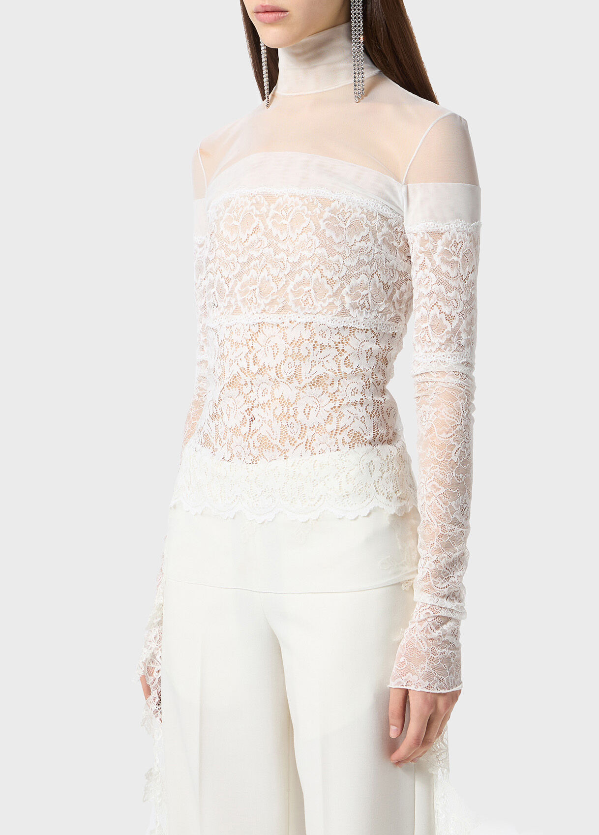 TULLE BLOUSE WITH SCALLOPED LACE - 4