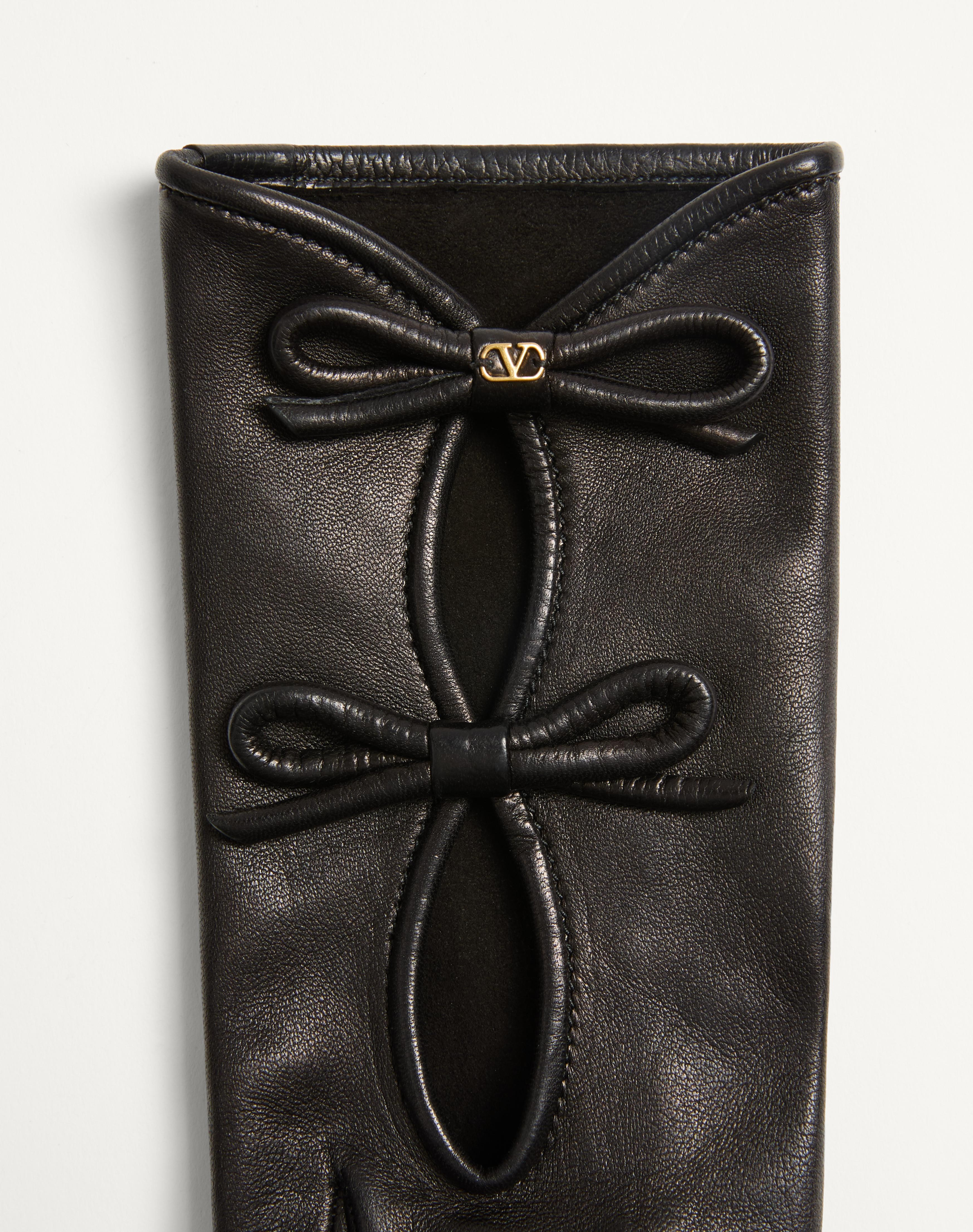 VLOGO SIGNATURE NAPPA LEATHER GLOVES WITH BOWS - 3