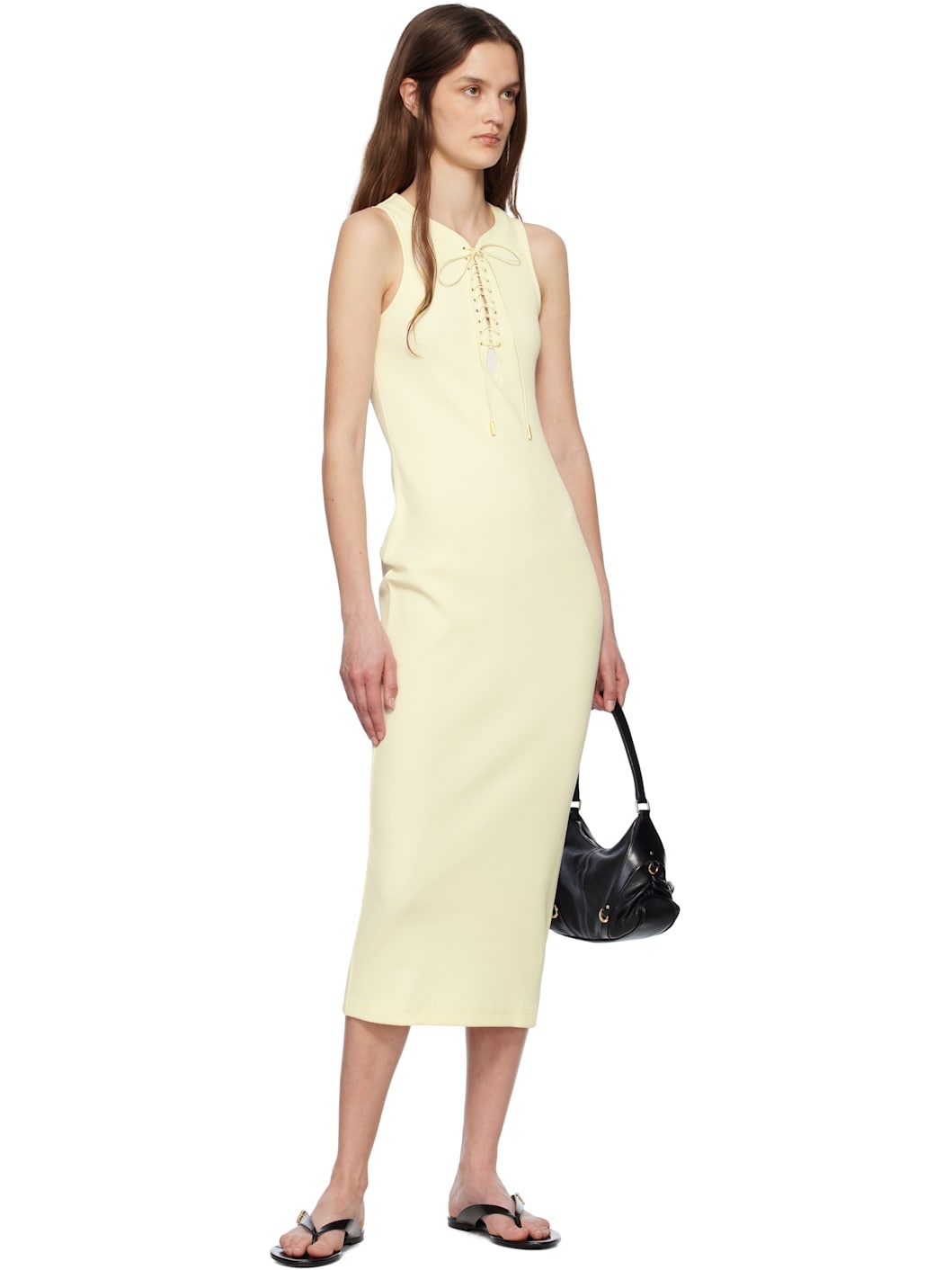 Off-White Lace Up Rib Tank Midi Dress - 4