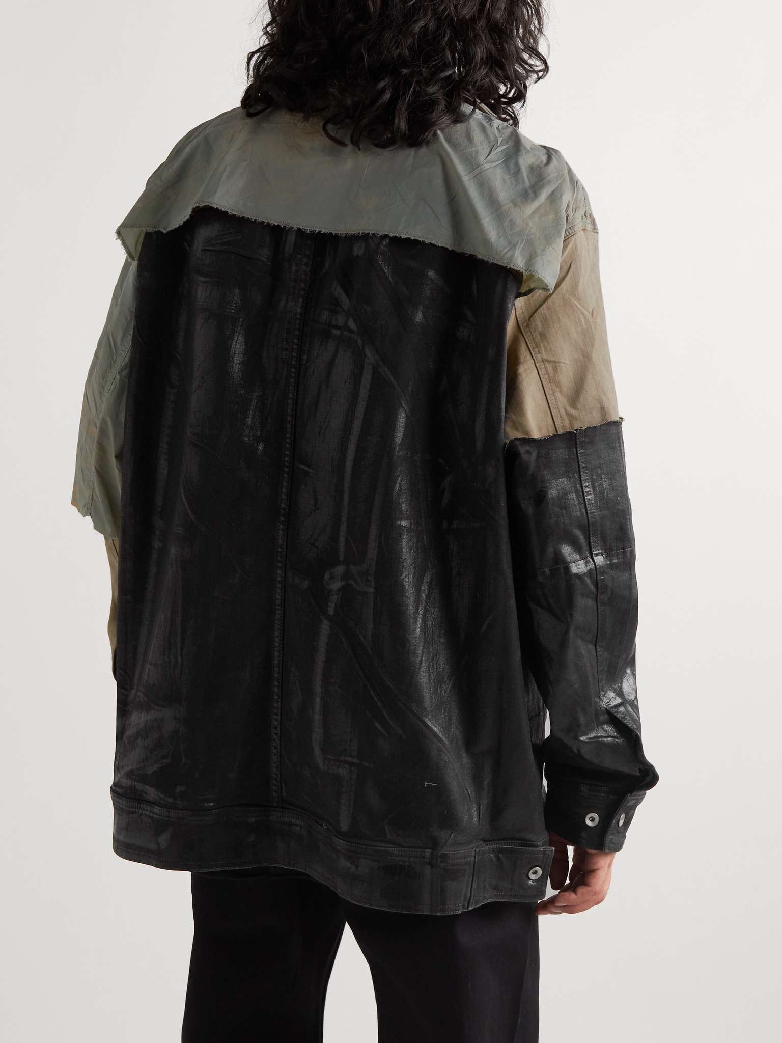 Aqua Panelled Distressed Coated Denim Jacket - 4