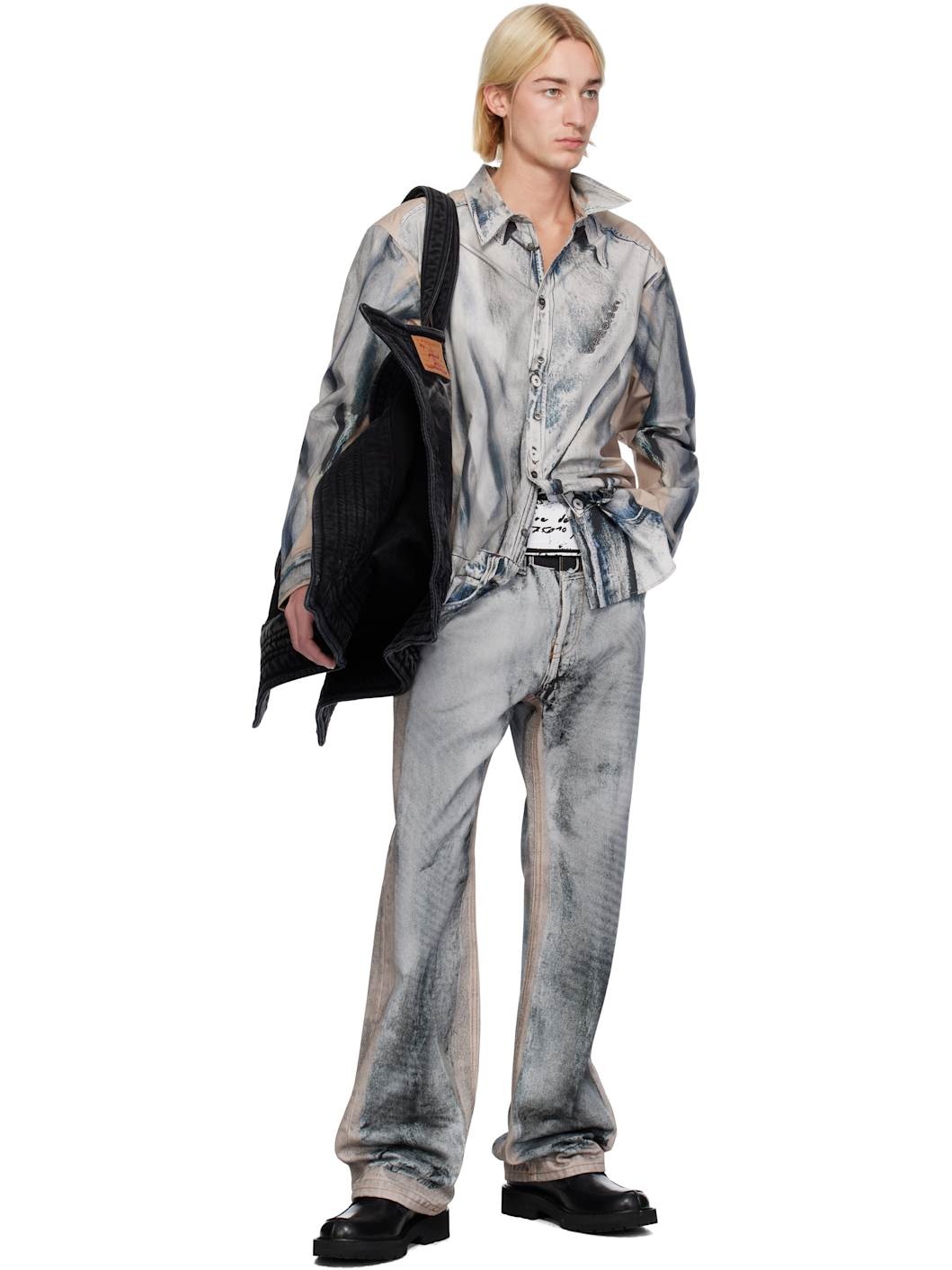 Beige & Blue Trompe L'oeil Shirt - 4