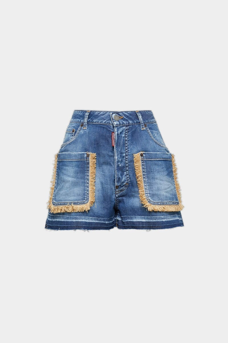 SUMMER LOVERS MEDIUM WASH STRETCH DENIM BAGGY SHORTS - 1