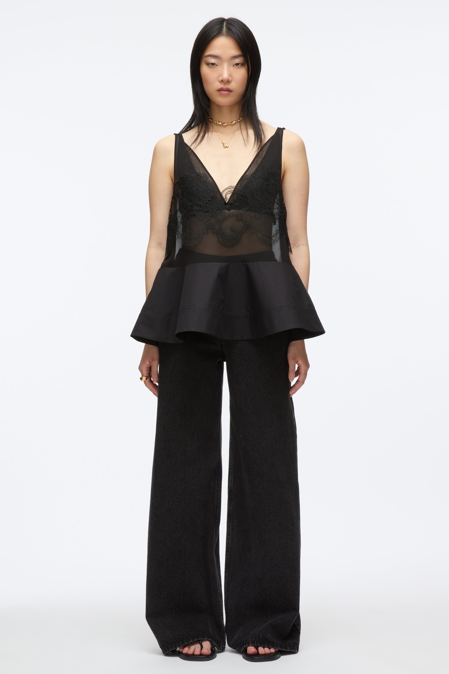 Chiffon Peplum Tank with Lace - 2