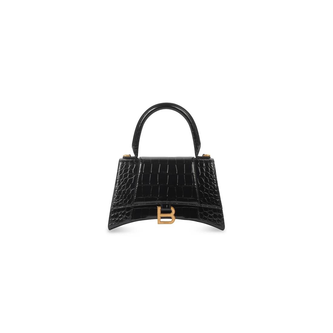 Women's Hourglass Small Handbag Crocodile Embossed in Black - 1