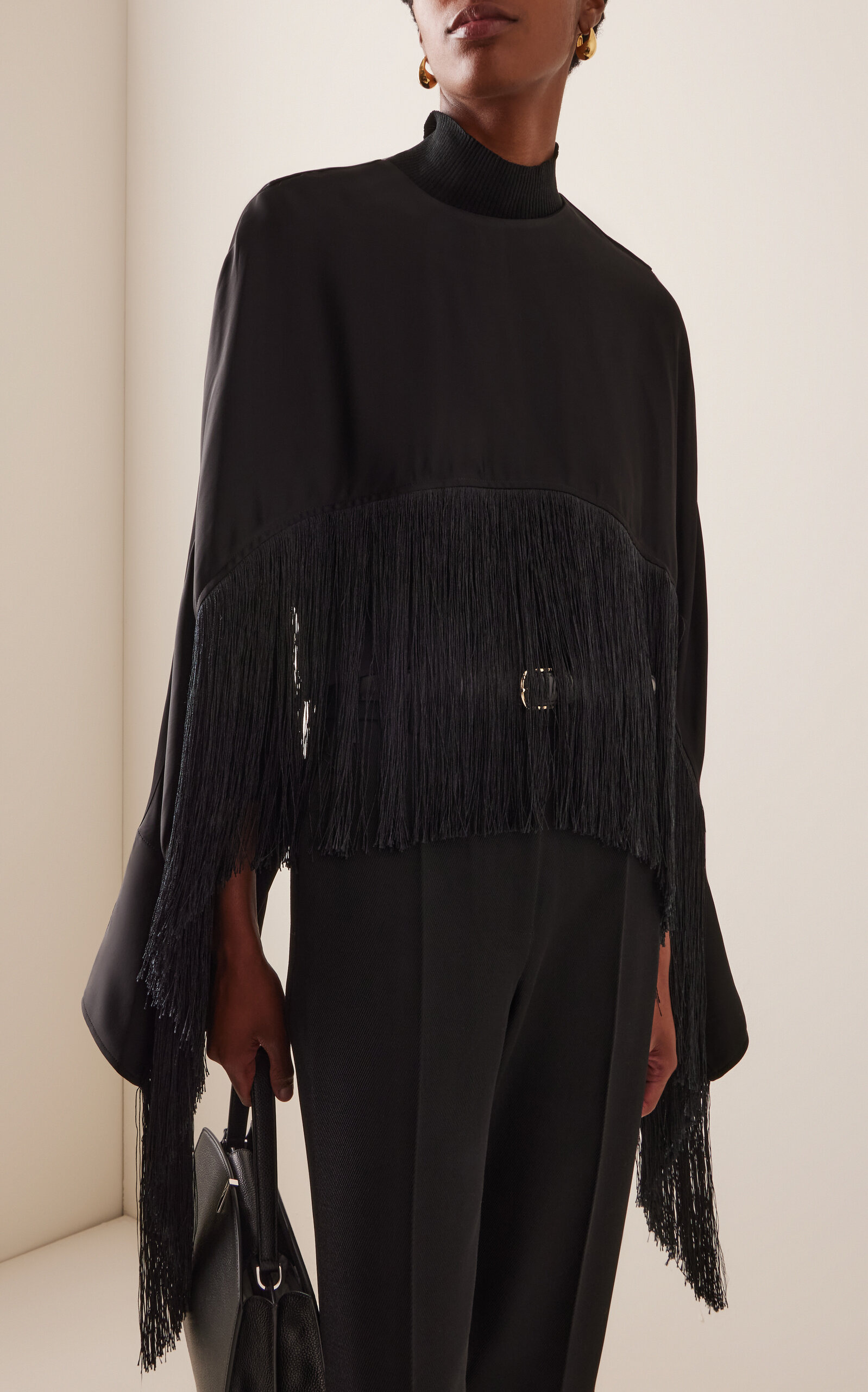 Fringe Satin Cape Top black - 2