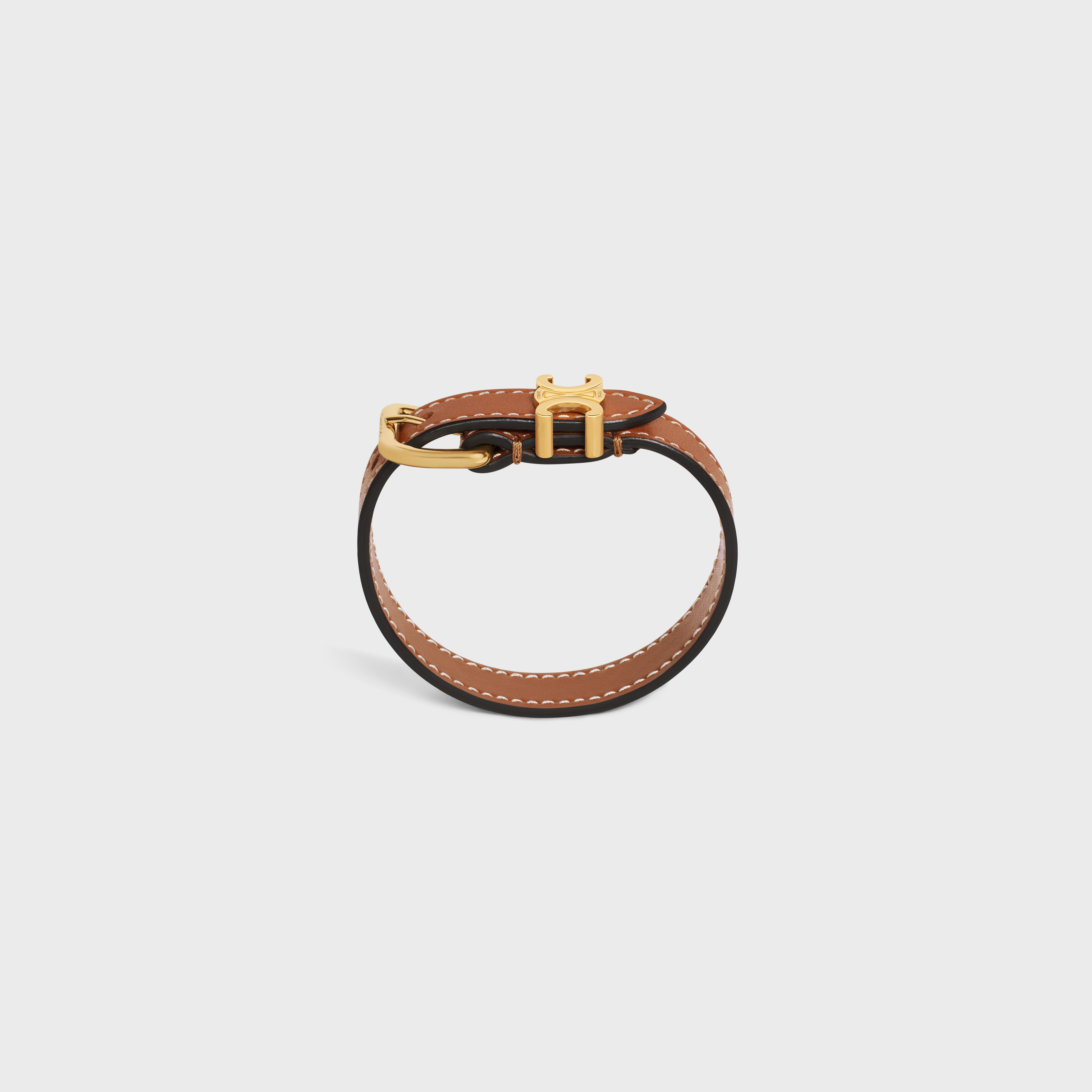 Triomphe Bracelet in Calfskin and Brass with Gold Finish - 1