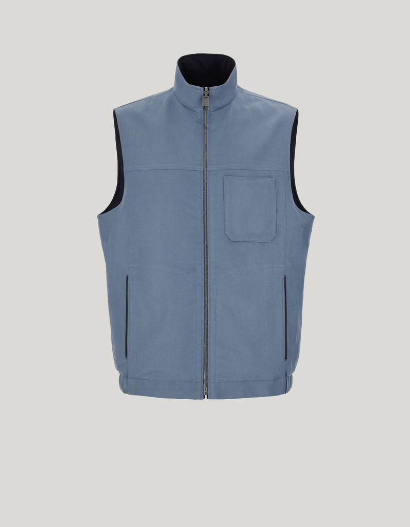 BLUE-SUGAR PAPER REVERSIBLE PUFFER GILET IN LINEN AND SILK BLEND 1