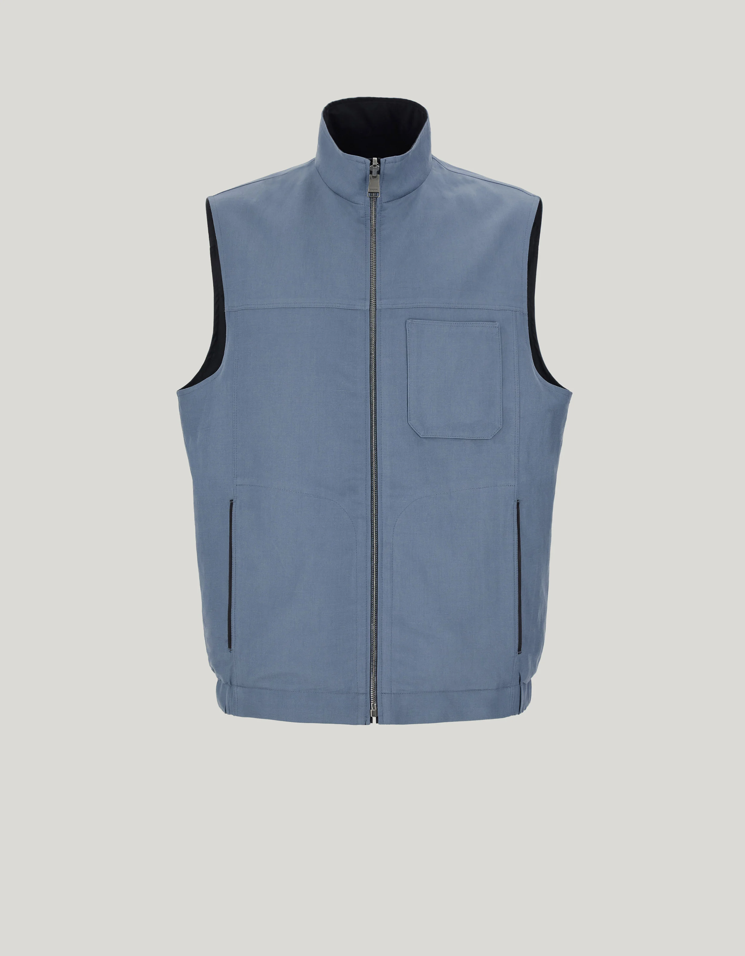 BLUE-SUGAR PAPER REVERSIBLE PUFFER GILET IN LINEN AND SILK BLEND - 1