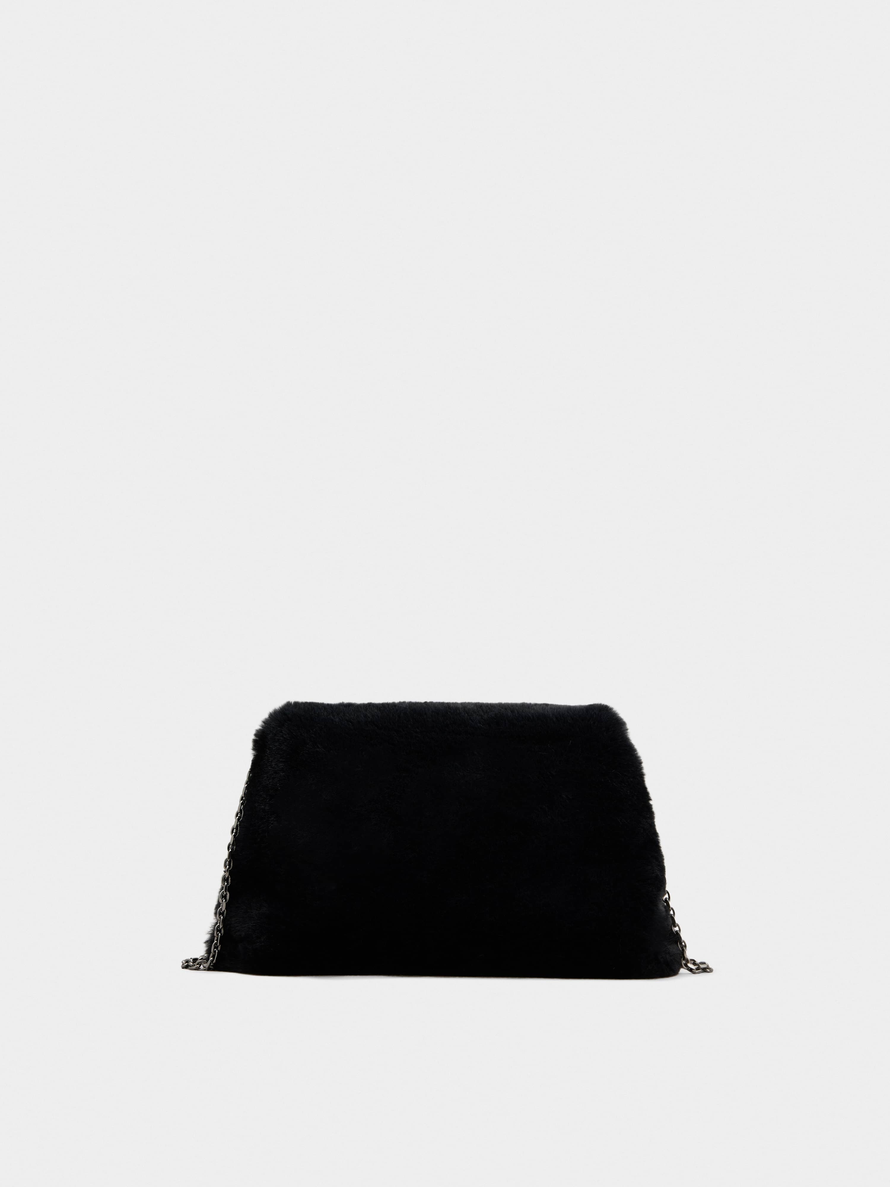 Drapé Bouquet Strass Dark Buckle Mini Bag in Faux Fur - 5