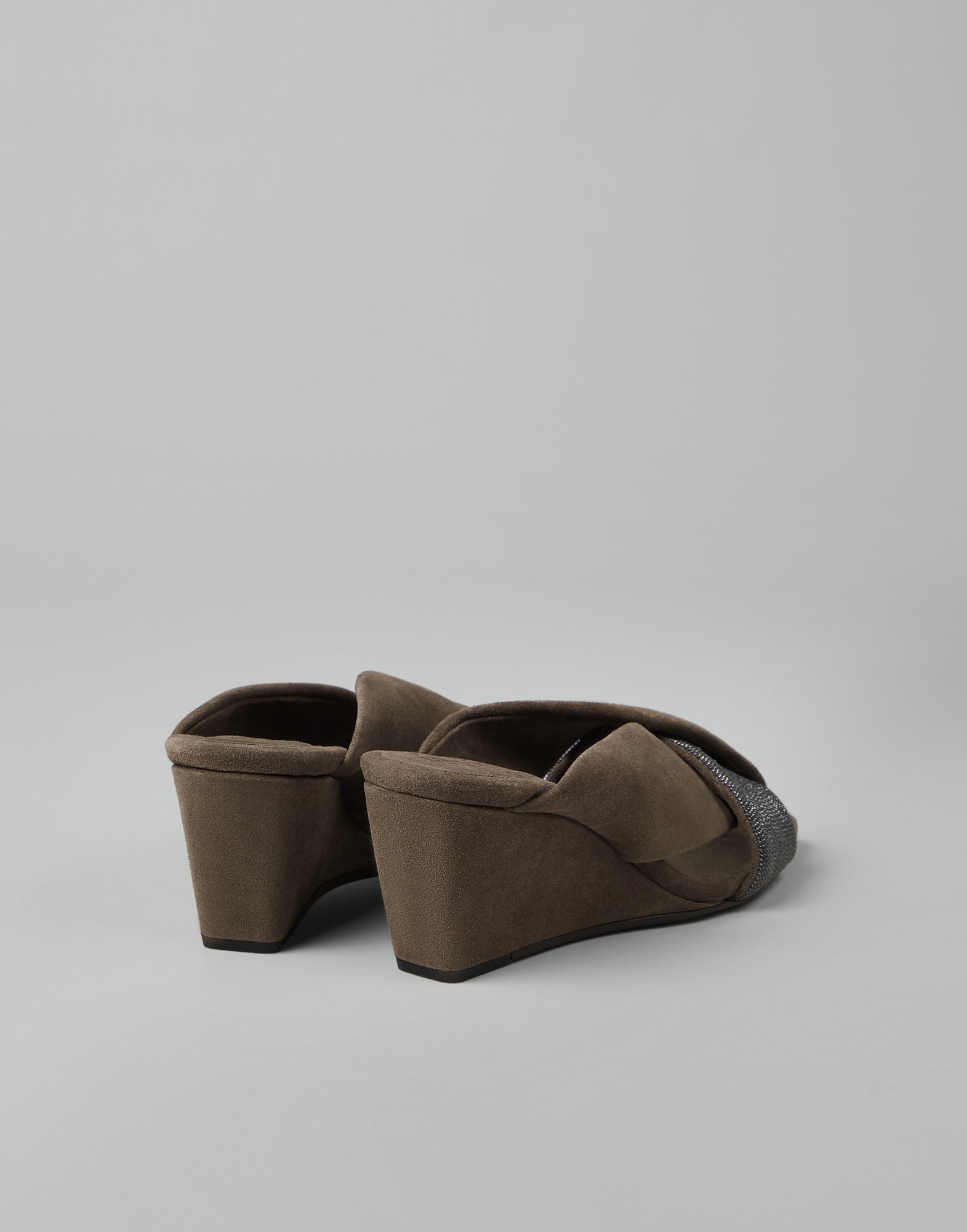 Suede wedge mules with precious straps - 2