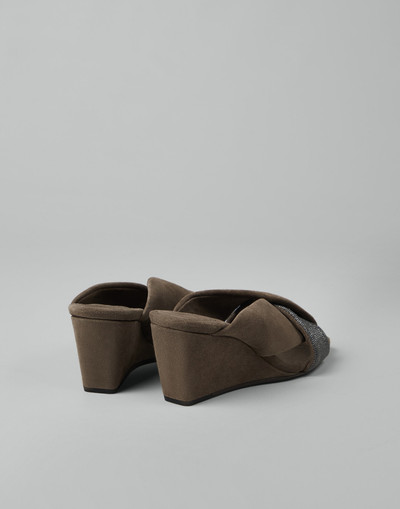 Brunello Cucinelli Suede wedge mules with precious straps outlook
